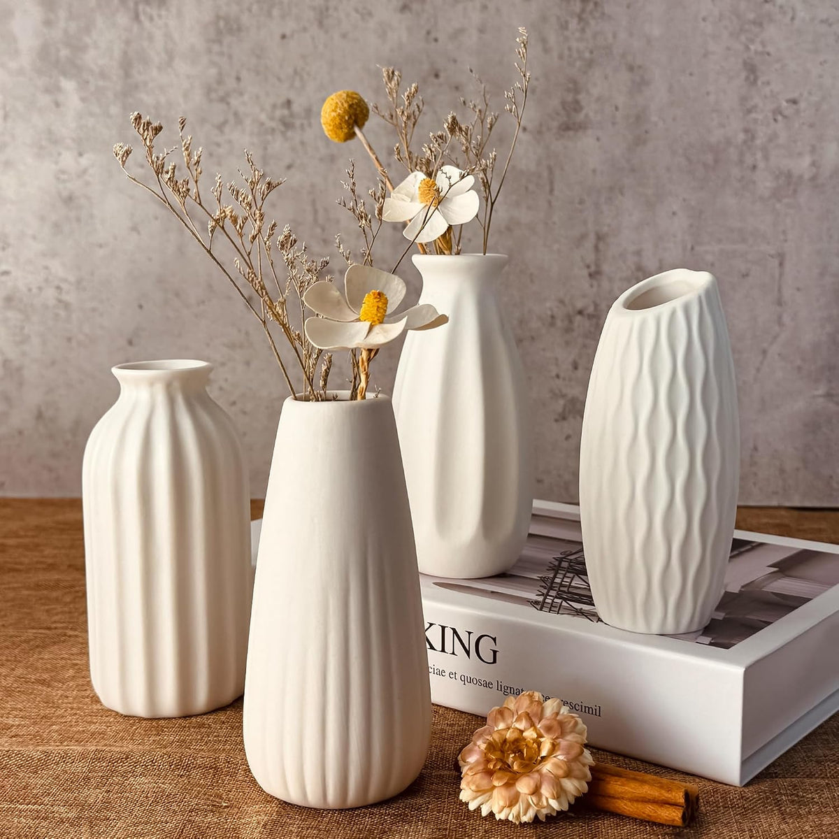 White Vase Set of 12, Small White Bulk Bud Vases for Pampas Grass for Wedding Table Centerpieces Decoration, Modern Boho for Rustic Vase.