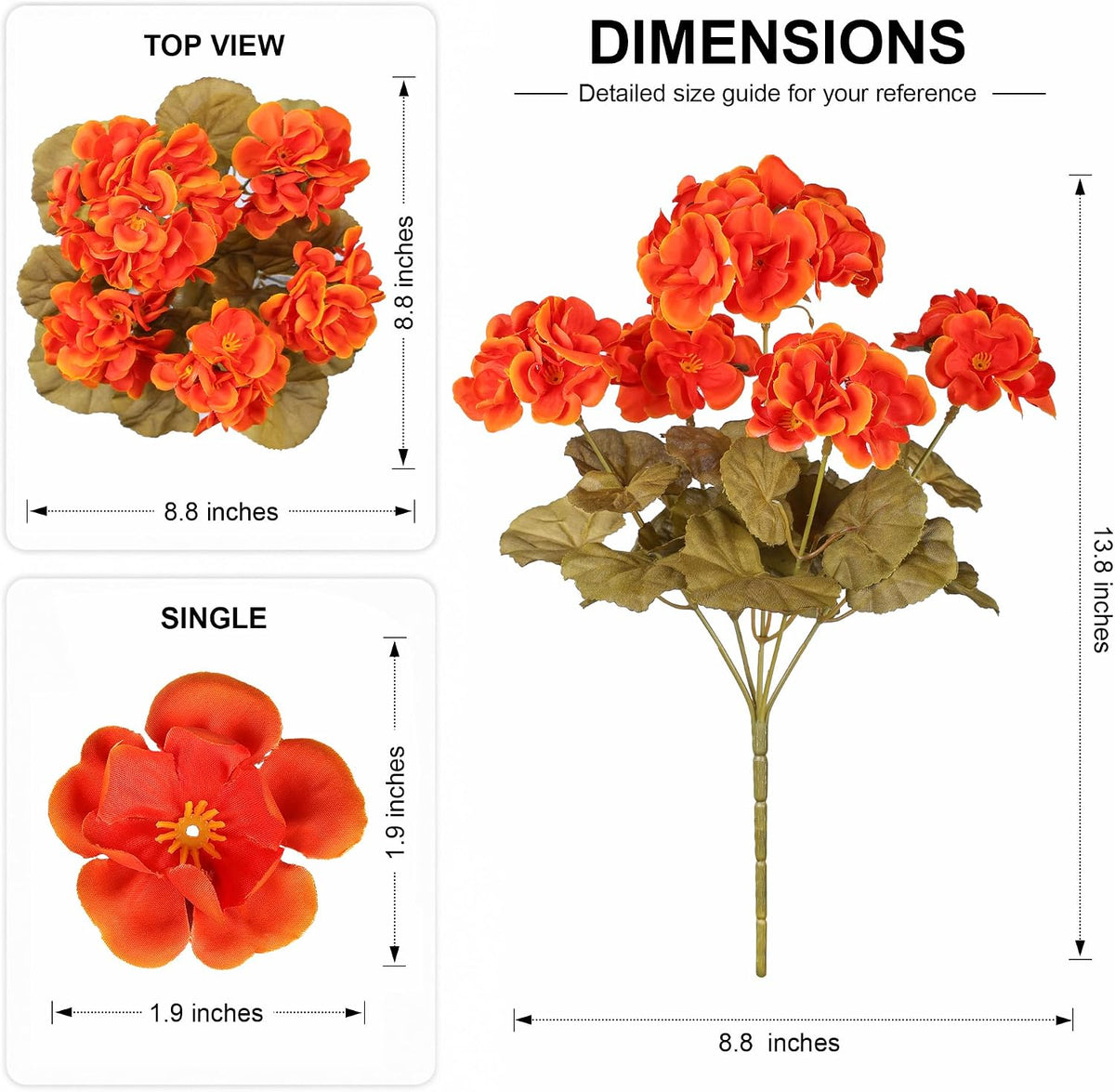 Fake Geraniums Fall Flowers Artificial Flowers for Outdoors Autumn Decor, 6 Bundles Silk Geraniums Fake Plants Realistic UV Resistant Faux Flowers for Outside Planters Garden Balcony Porch Indoor, Mix