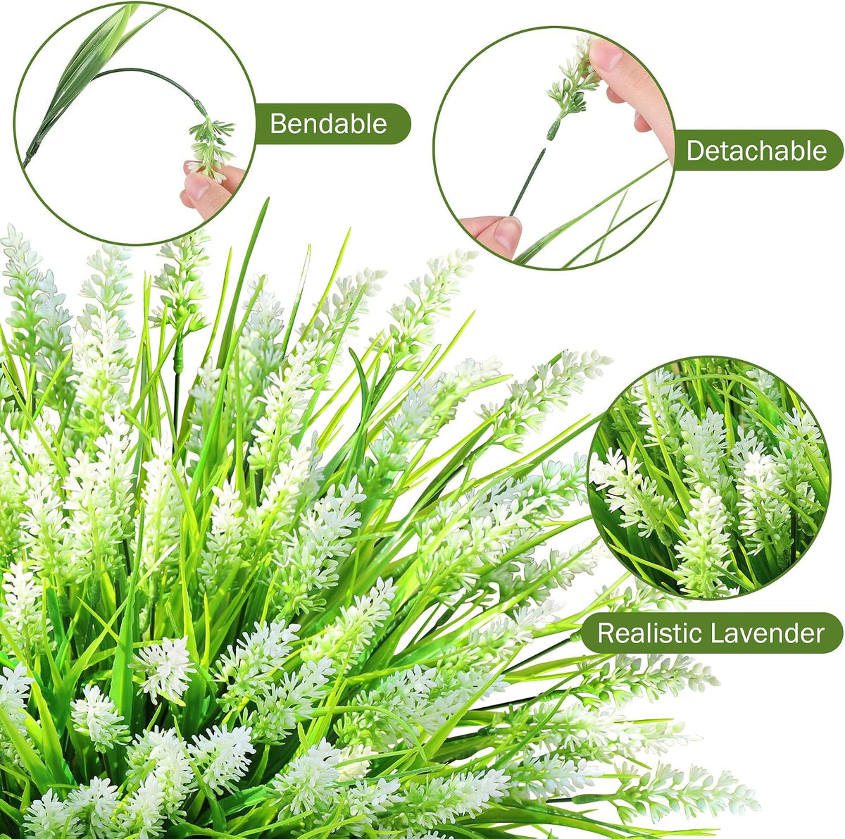 12 Bundles Faux Outdoor Plants, UV Resistant Artificial Fake Lavender Flowers with Monkey Grass for Outdoors, Realistic Faux Lavender Greenery Shrubs for Porch Yard Garden Window Box Home Decor