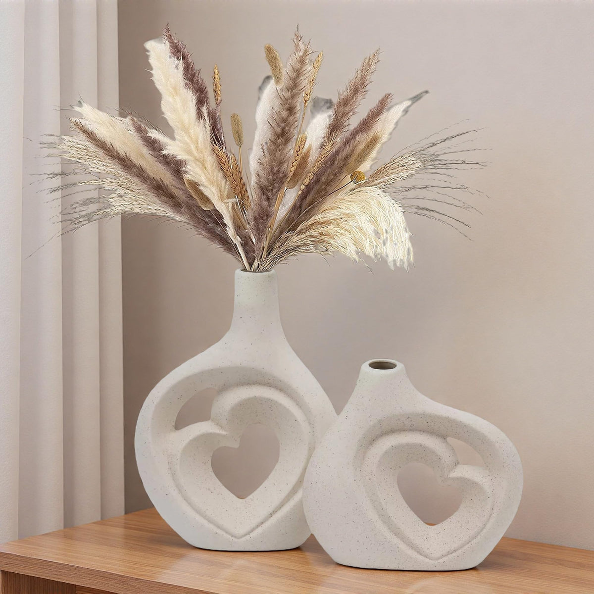 Black and White Vases Home Decor Heart Shape Ceramic Vase Set of 2