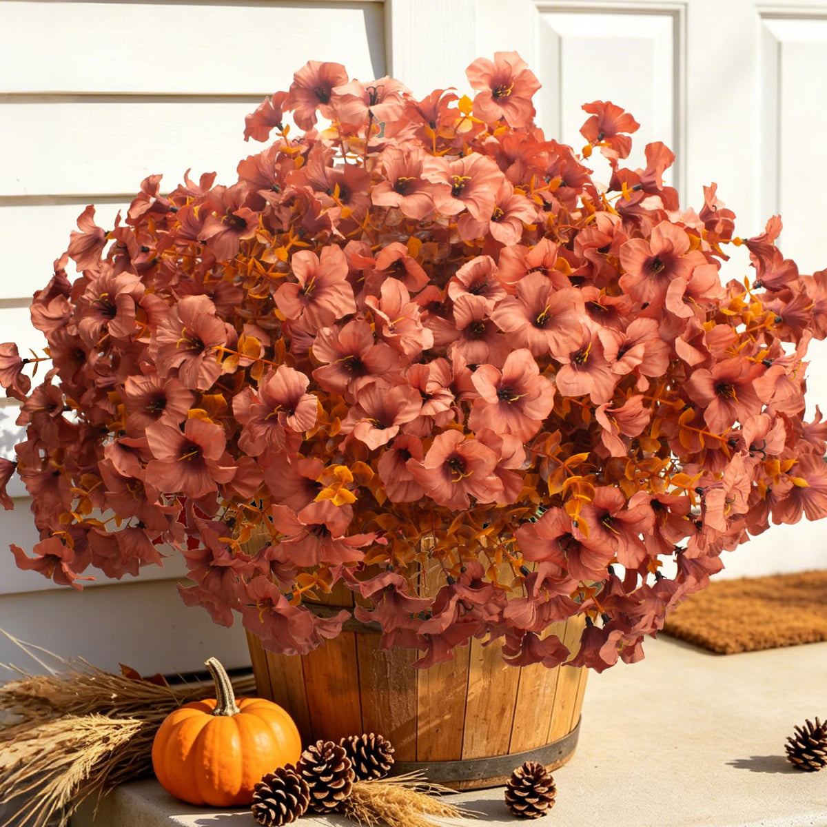 16 PCS Fall Artificial Flowers for Outdoors UV Resistant Faux Petunias