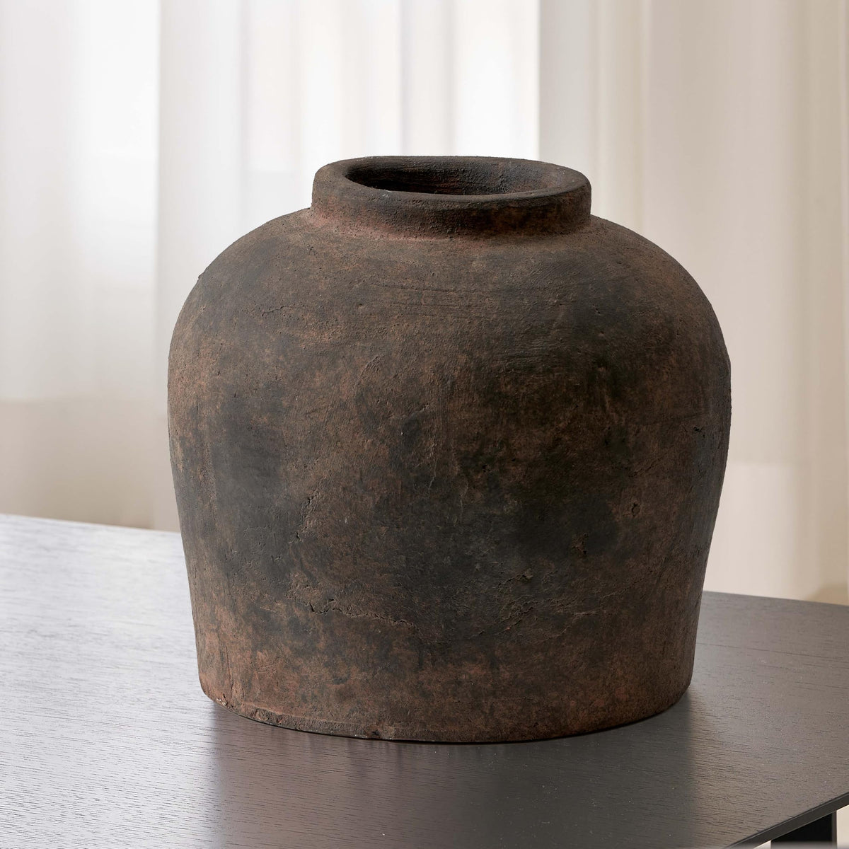 LB2 Black Ceramic Large Vase, 11.2" Tall Zen Style Vase, Terra Cotta Pitcher, Distressed Farmhouse Decor, Pottery Decorative Flower for Home Decor (D - Black 11.2")