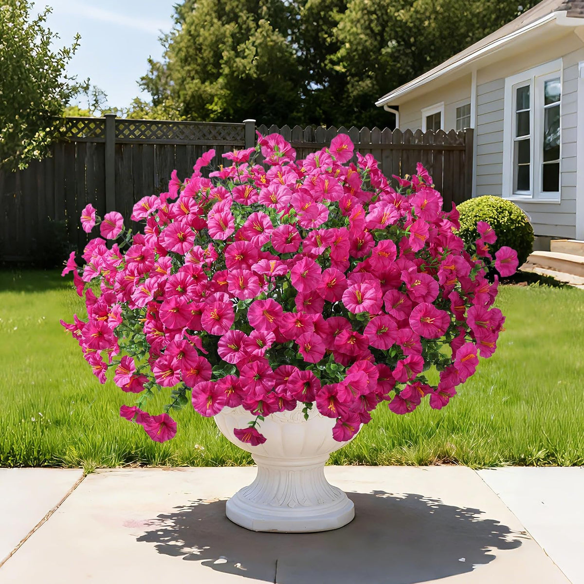 Ivydale 24 Bundles Artificial Flowers for Outdoors Faux Plants Fall Outdoor Decor Faux Silk Morning Glory with Eucalyptus Realistic UV Resistant for Outside Planters Porch Patio Garden Home Decor