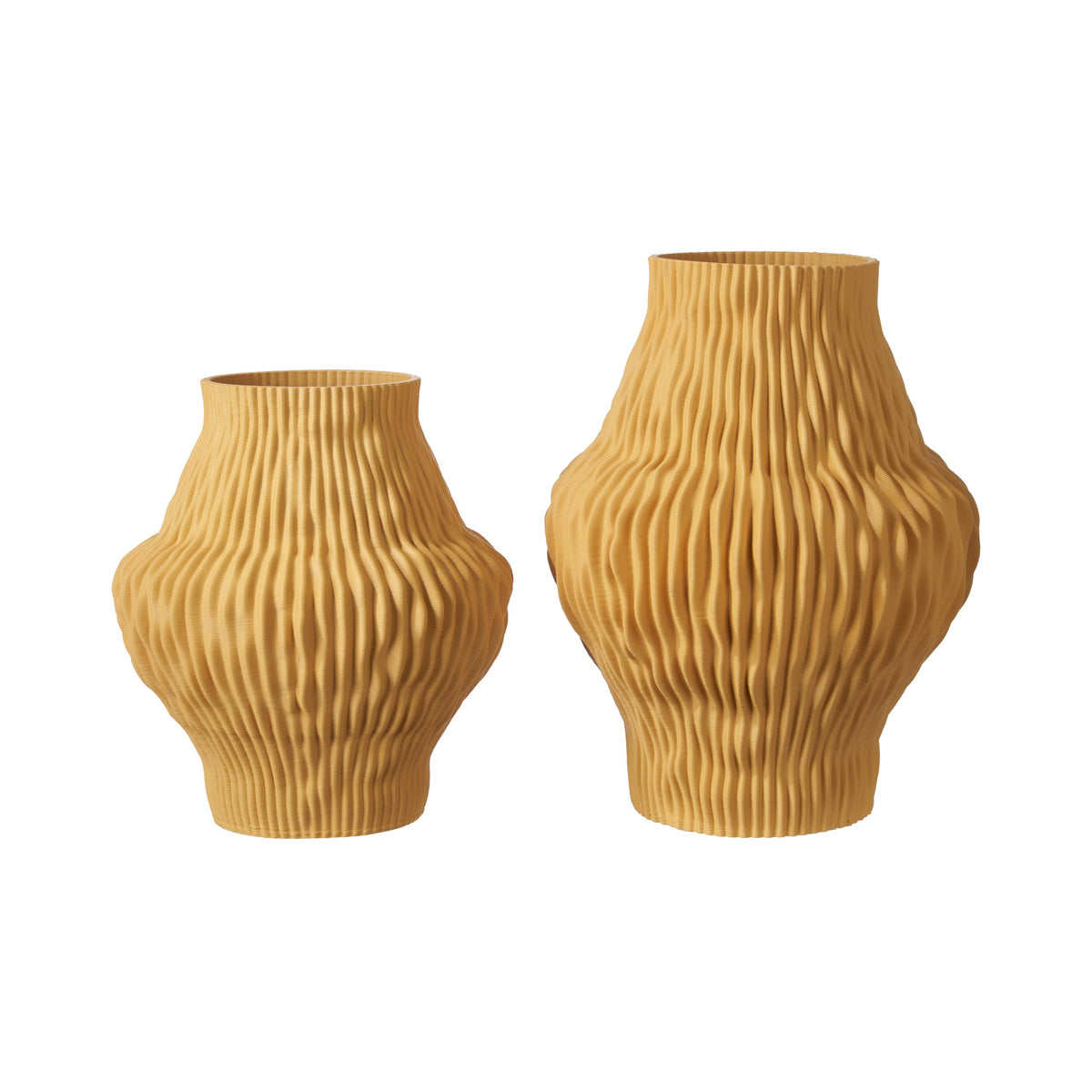 Set of 2 White Ceramic Vases, Ivory Pleated Sculptural Flower Vases