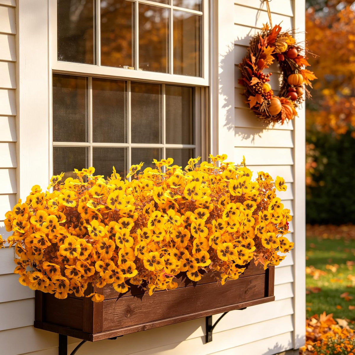 16 Artificial Pansy Faux Fall Flowers Outdoor UV Resistant No Fade Yellow