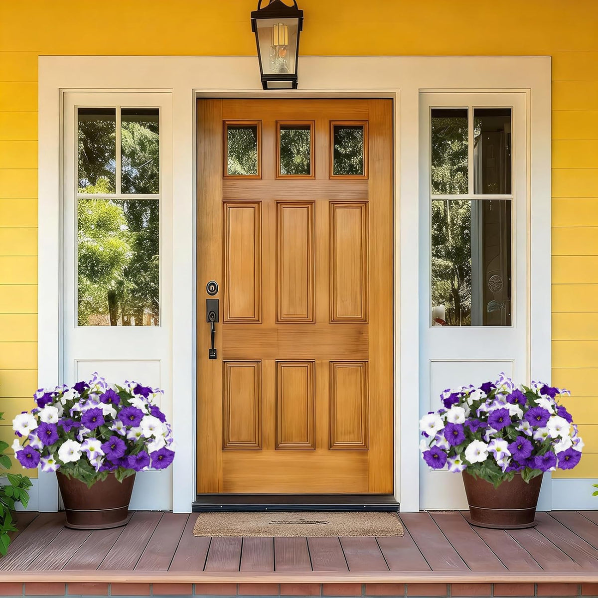 Artificial Flowers for Outdoors, Faux Morning Glory Spring Summer Decoration, Fake Flowers Plants UV Resistant Look Real Silk Flowers for Outside Planter Front Door Porch Patio Yard (12, Purple-White)