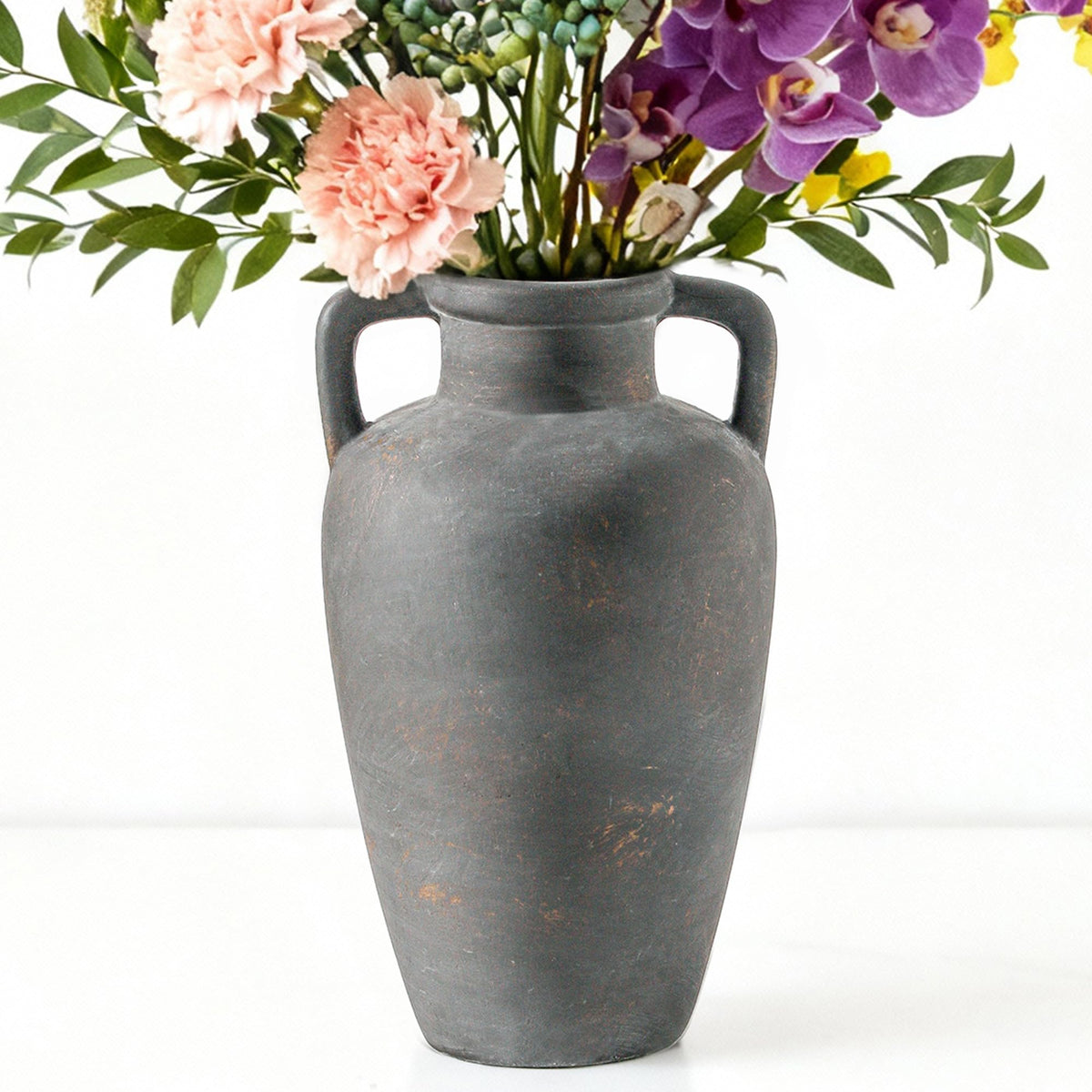 Ceramic Flower Vase, 11.41 Inch Tall Farmhouse Vase with Handles