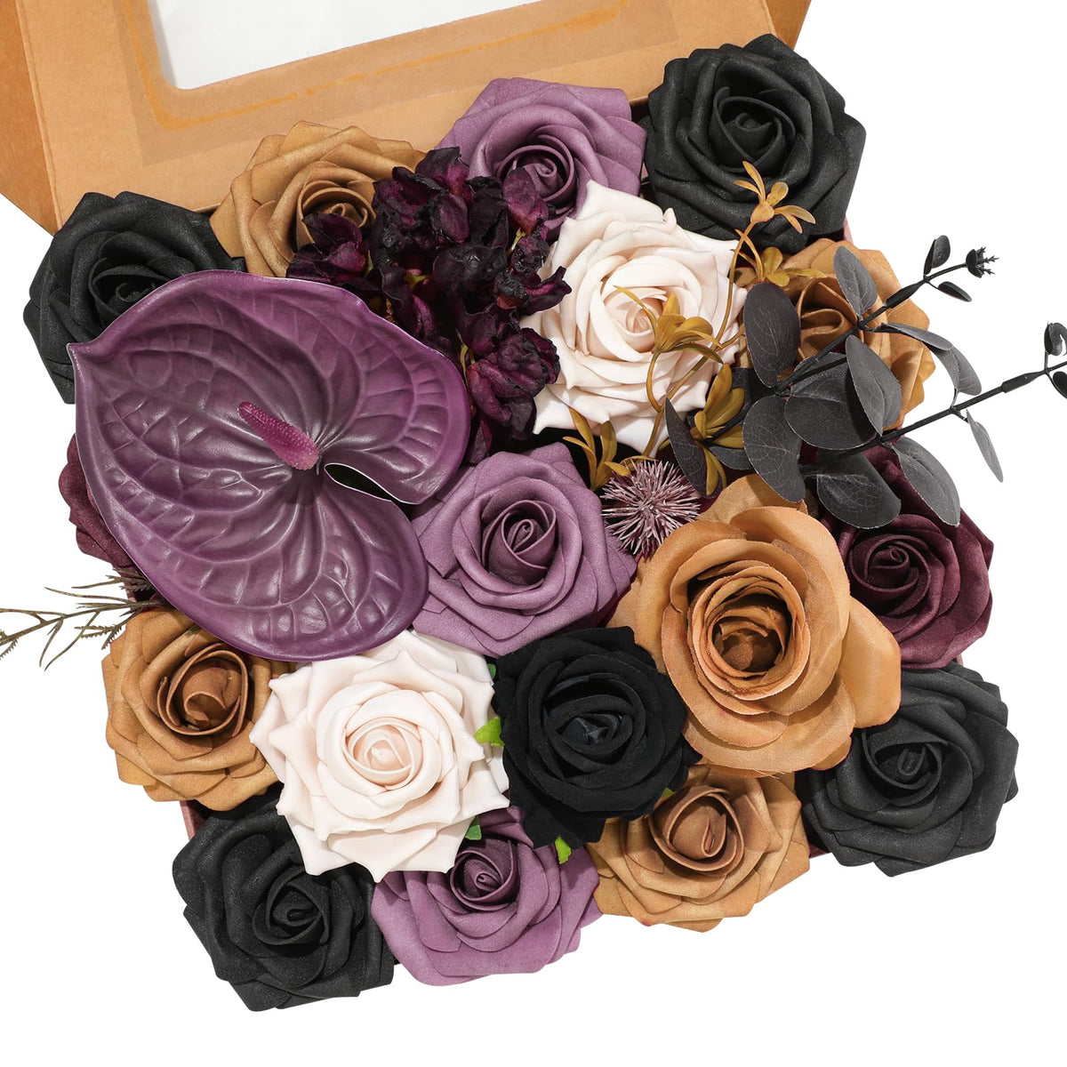 Floweroyal Artificial Flowers Combo Purple Flowers Mix Silk Flowers Dahlia Roses with Stems for DIY Wedding Bridal Bouquets, Baby Shower, Floral Arrangement, Table Centerpieces, Home Decorations.