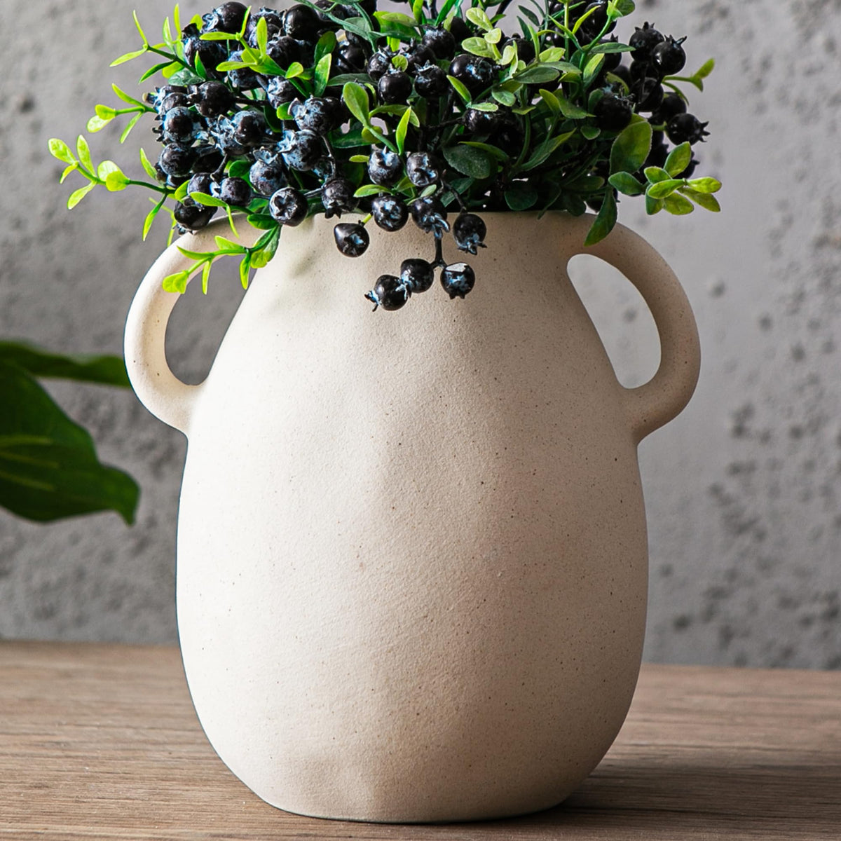 Blue Ceramic Vase with 2 Handles, Modern Farmhouse Vases for Home Decor, Rustic Pottery Vase, Decorative Terracotta Vases for Pampas Grass, Clay Jug for Living Room Dining Table Shelves