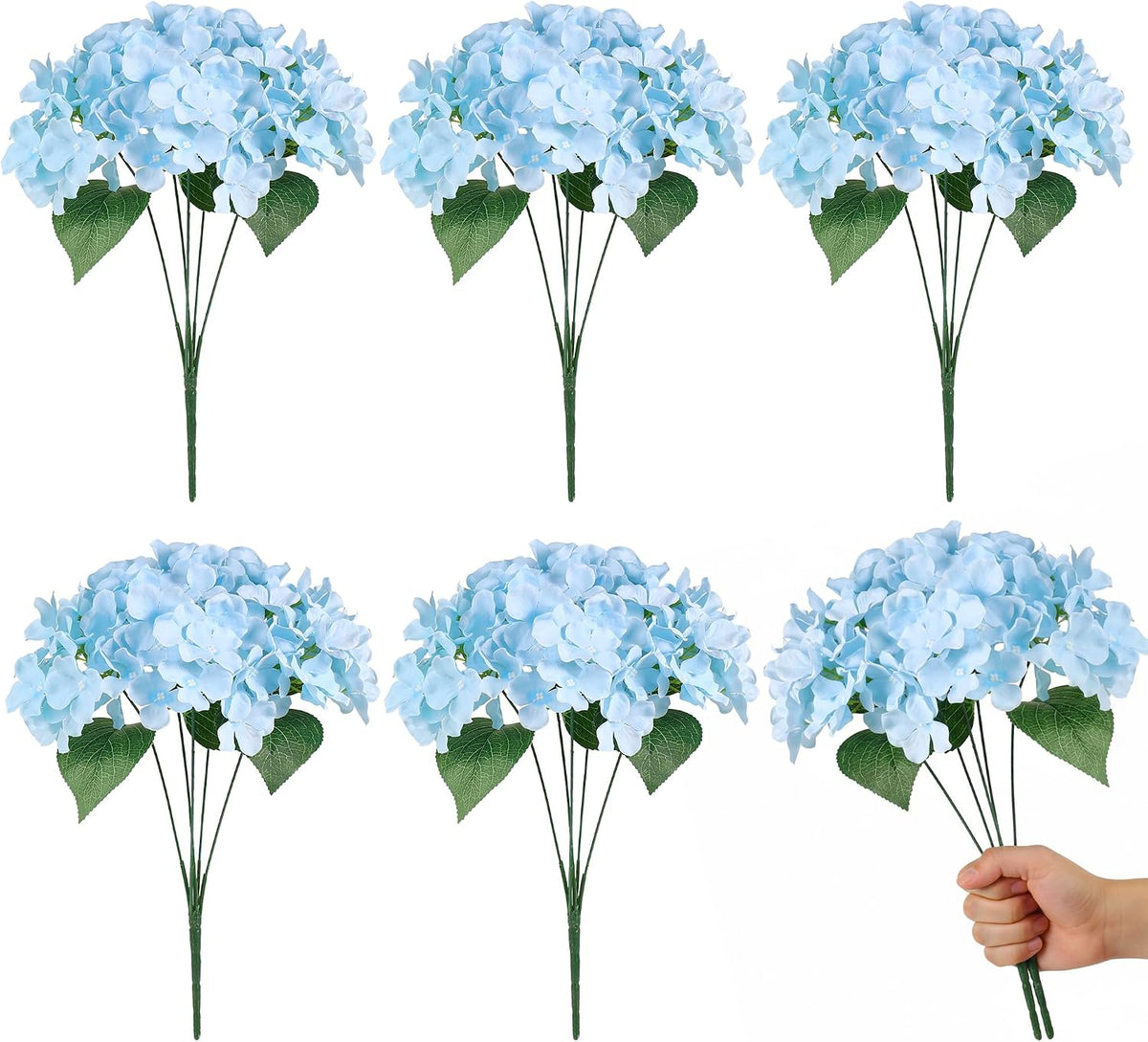 Auihiay 6 Bundles Blue Hydrangea Artificial Flowers for Outdoors and Indoor
