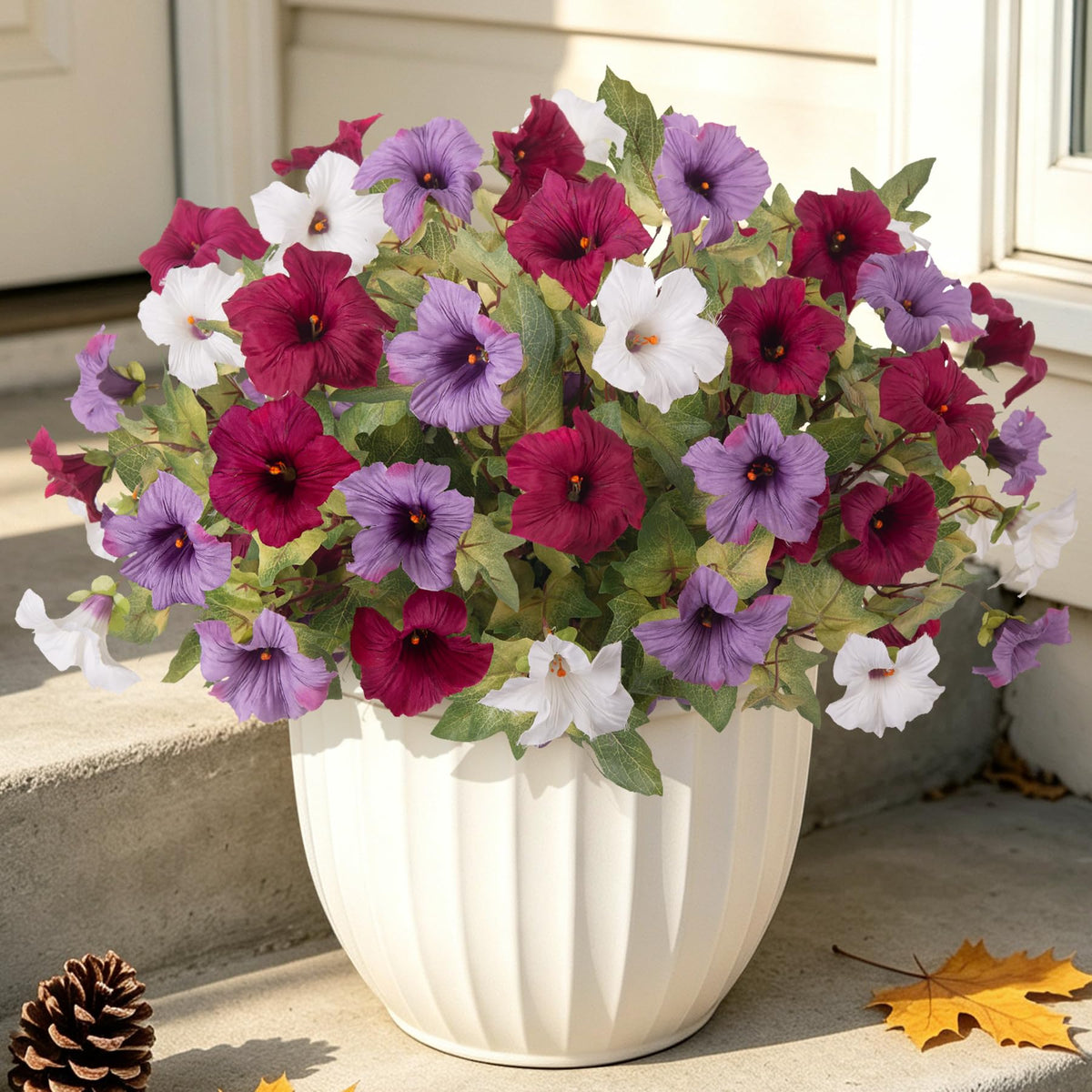 2 Pcs Artificial Fake Fall Petunia Flowers for Outdoor Garden Decor