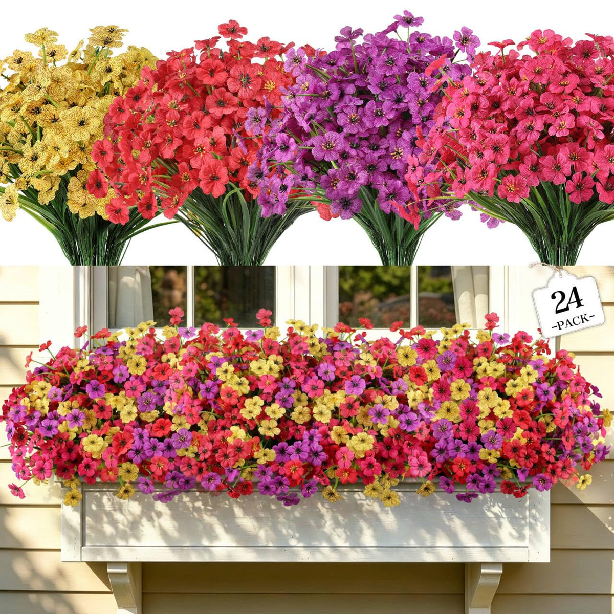 12 Bundles Faux Outdoor Plants, UV Resistant Artificial Fake Lavender Flowers with Monkey Grass for Outdoors, Realistic Faux Lavender Greenery Shrubs for Porch Yard Garden Window Box Home Decor