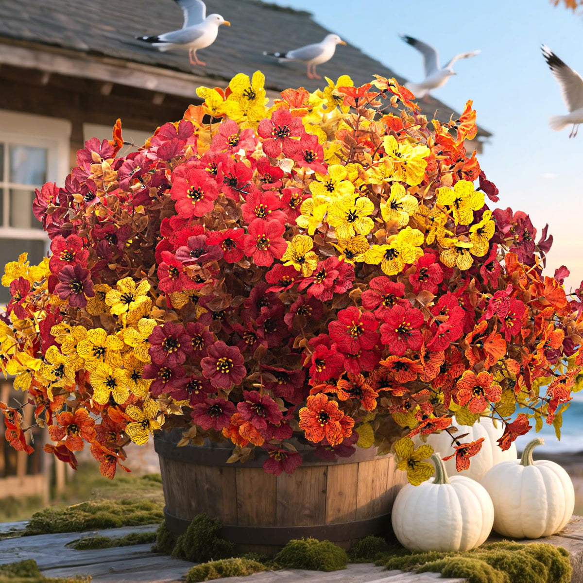 Grunyia 20 Bundles UV Resistant Artificial Fall Flowers - Fake Autumn Plants for Autumn Indoor Outdoor Garden Patio Fireplace Window Box Kitchen Home Decor (Fall Orange Mix)