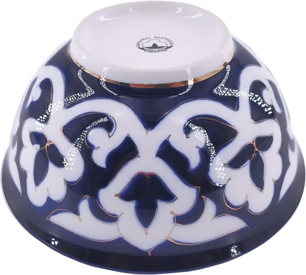 Popular Blue Uzbek Cotton Pattern Pakhta Ceramic Bowl 500 ml (16.9 oz) Uzbekistan Ceramics + Free Popular Uzbek Recipe Ebooks