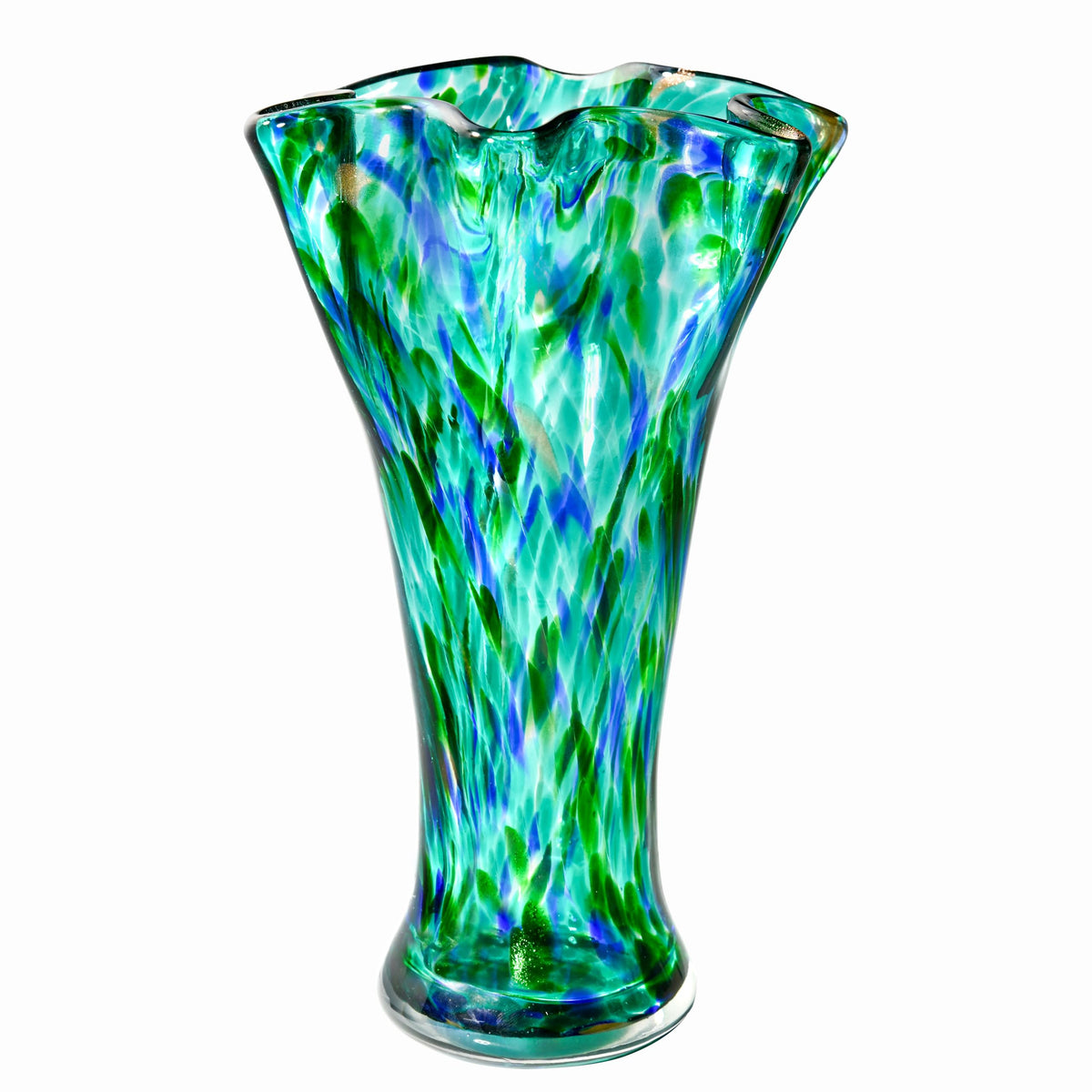 9 inch Tall Green Glass Vases for Flowers, Unique Hand Blown Glass Flower Vase, Large Turquoise Glass Home Table Centerpiece for Floral Bouquet Decorations