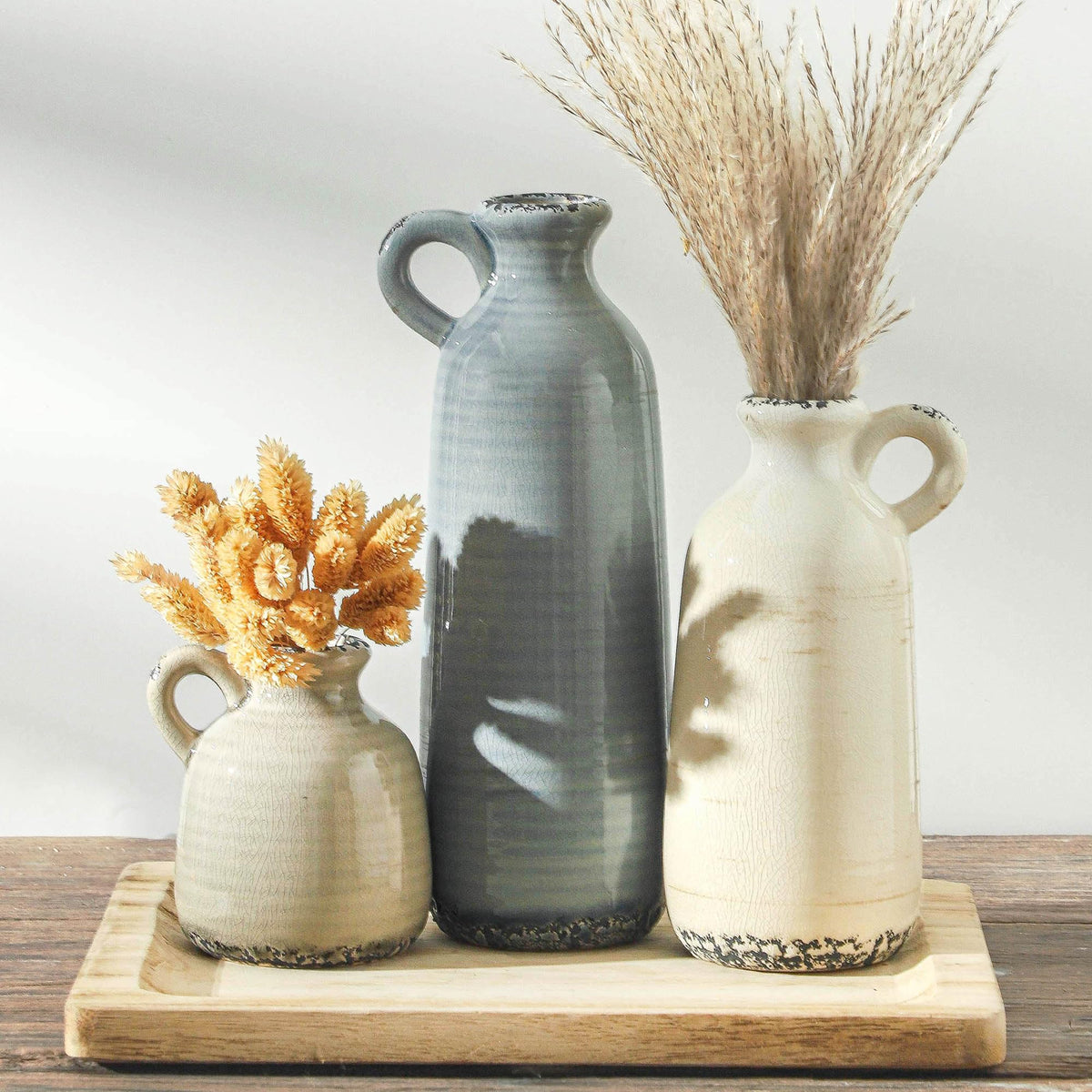 Ceramic Vase Set of 3, Rustic Neutral Vases Home Decor Farmhouse Decorative Flower Vase Modern Boho Pampass Vases for Table Mantel Entryway Shelf Living Room Kitchen Bathroom - Multicolor