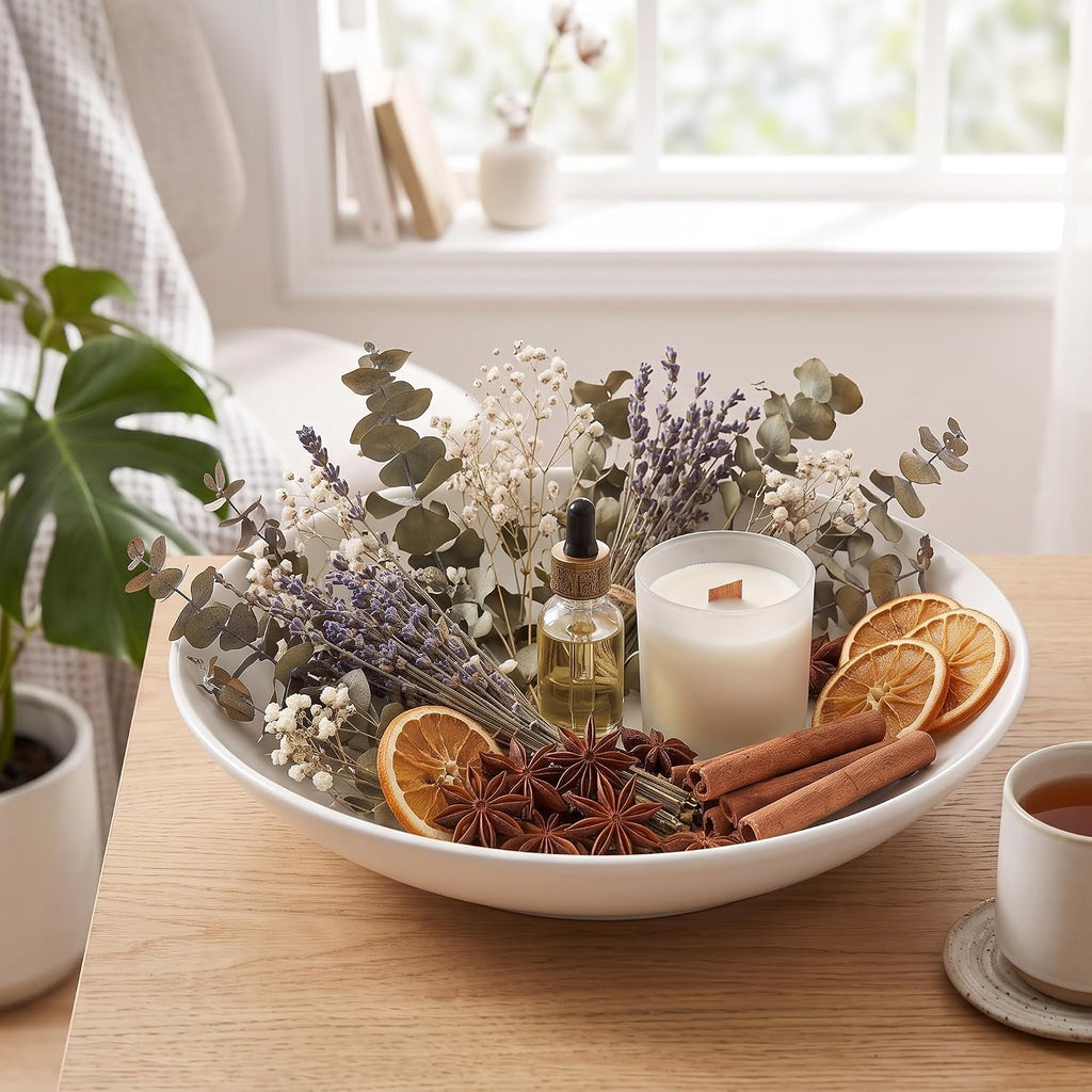 hjn 12.6 Inch Large Ceramic Decorative Bowl, Versatile Catchall Tray for Fruit, Keys, Jewelry, Coins, Elegant White Glazed Centerpiece for Kitchen Counter, Entryway Table, Coffee Table or Nightstand