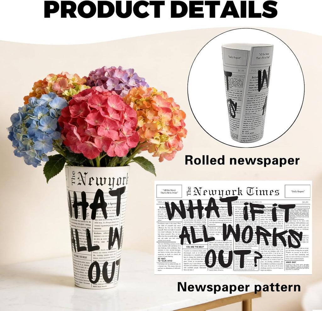 Retro Newspaper Ceramic Vase Cute Flower Vase Eclectic Home Decor