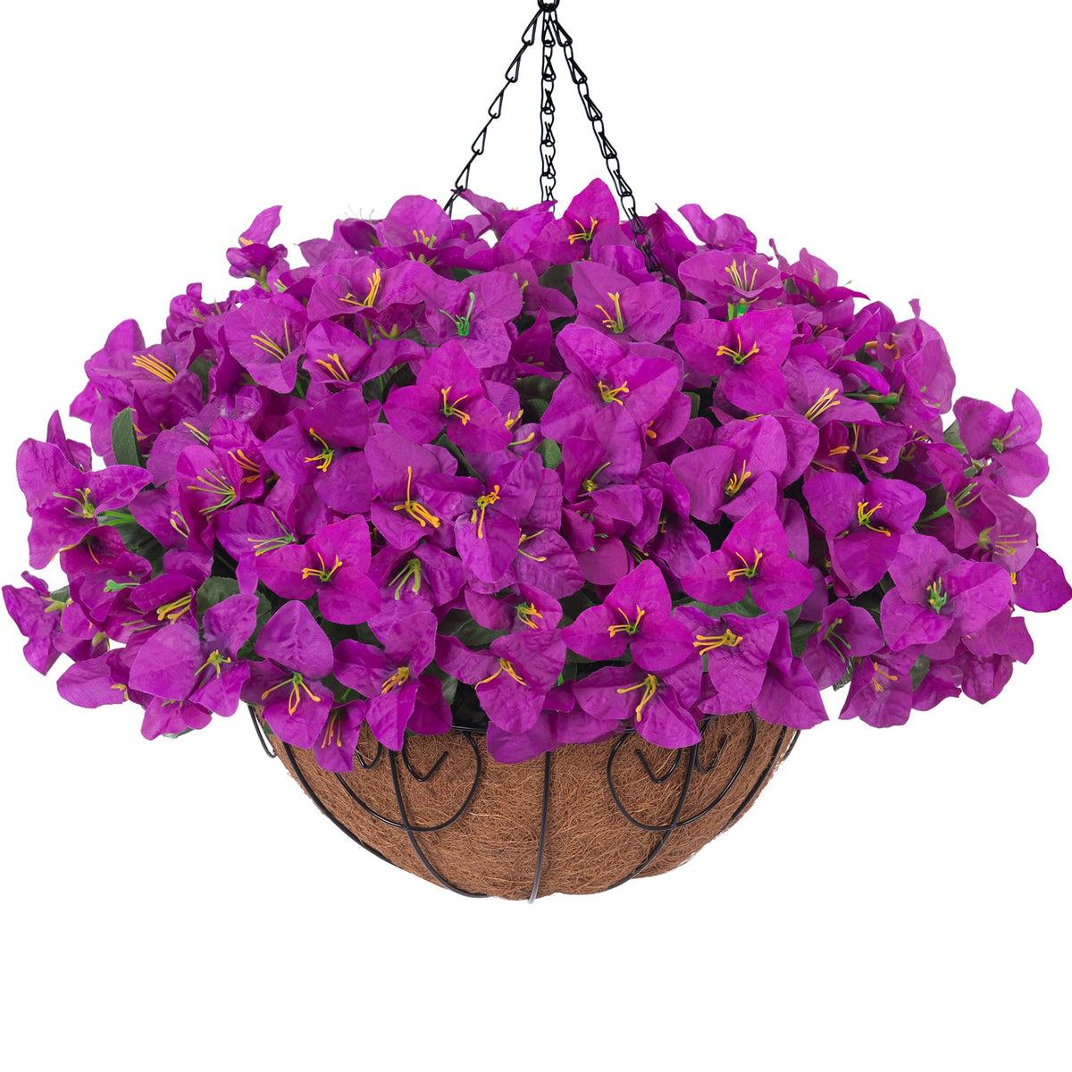 Artificial Hanging Flowers Faux Plants Basket for Outdoors Fall Winter Decor, Fake Silk Bougainvillea in Planter Outdoor Look Real UV Resistant Faux Flower for Outside Porch Patio Garden Home, White