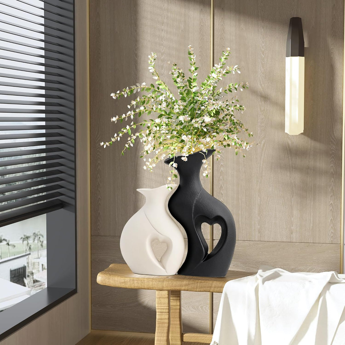 Black and White Vases Home Decor Heart Shape Ceramic Vase Set of 2