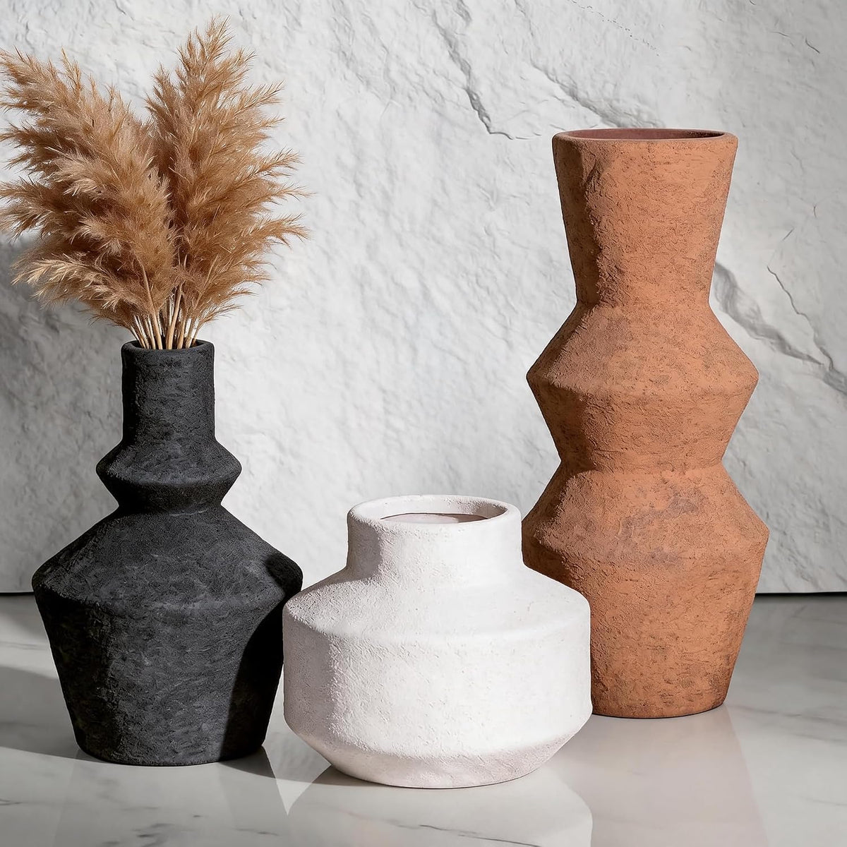 DREAMLOOM Modern Modern Ceramic Vase Set of 3, Rust
