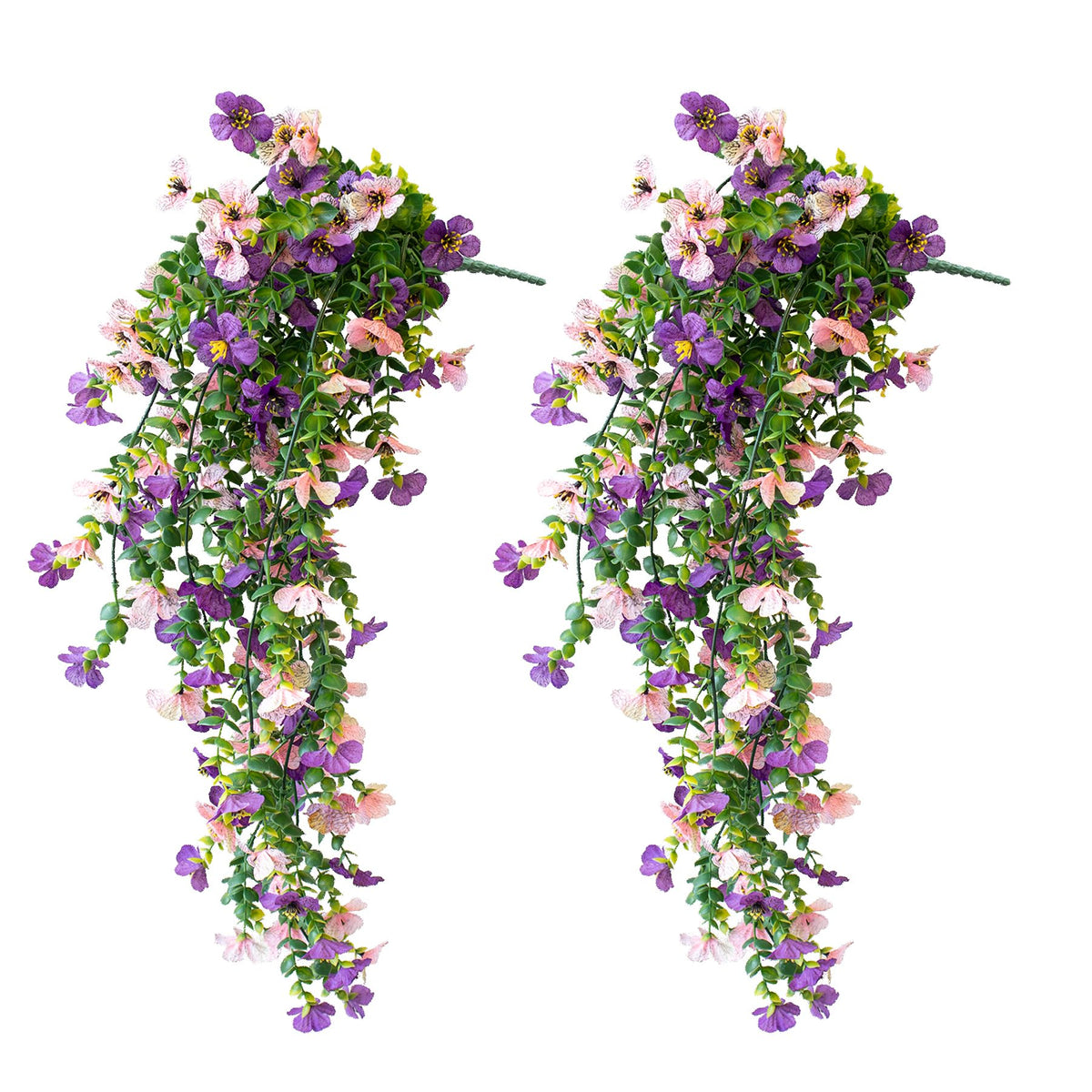 Artificial Hanging Flowers for Outdoors, 2 Pcs UV Resistant Artificial Outdoor Flowers, Not-Fading Fake Hanging Plant for Outdoor Planters for Home Garden Porch Yard Decor