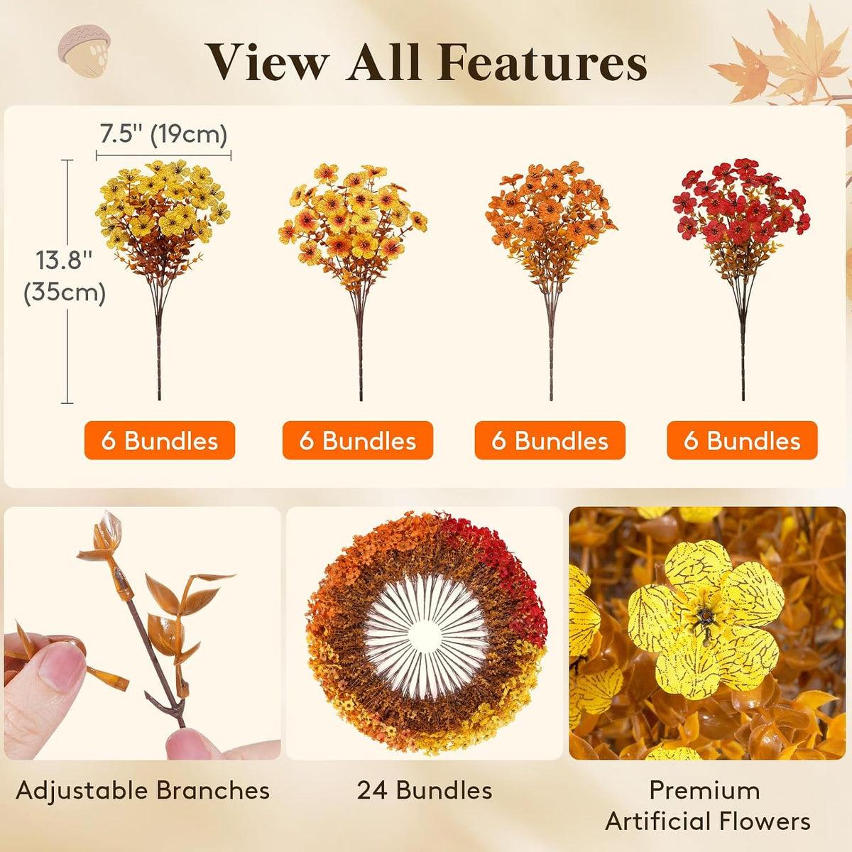Lifewit Fall Artificial Flowers for Outdoor, Faux Flowers for Garden Decor