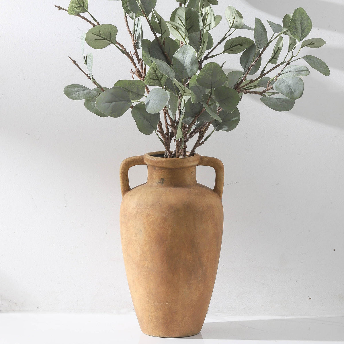Ceramic Flower Vase, 11.41 Inch Tall Farmhouse Vase with Handles