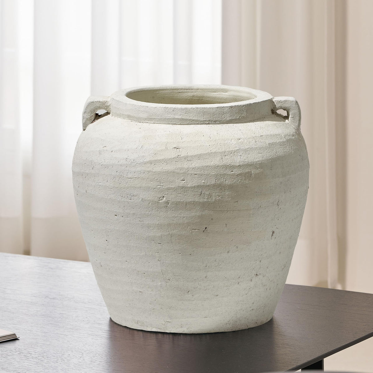 LB2 White Ceramic Large Vase, 11.8" Tall Zen Style, Terra Cotta Pitcher Vase, Distressed Farmhouse Decor, Pottery Decorative Flower for Home Decor (A - White 11.8")