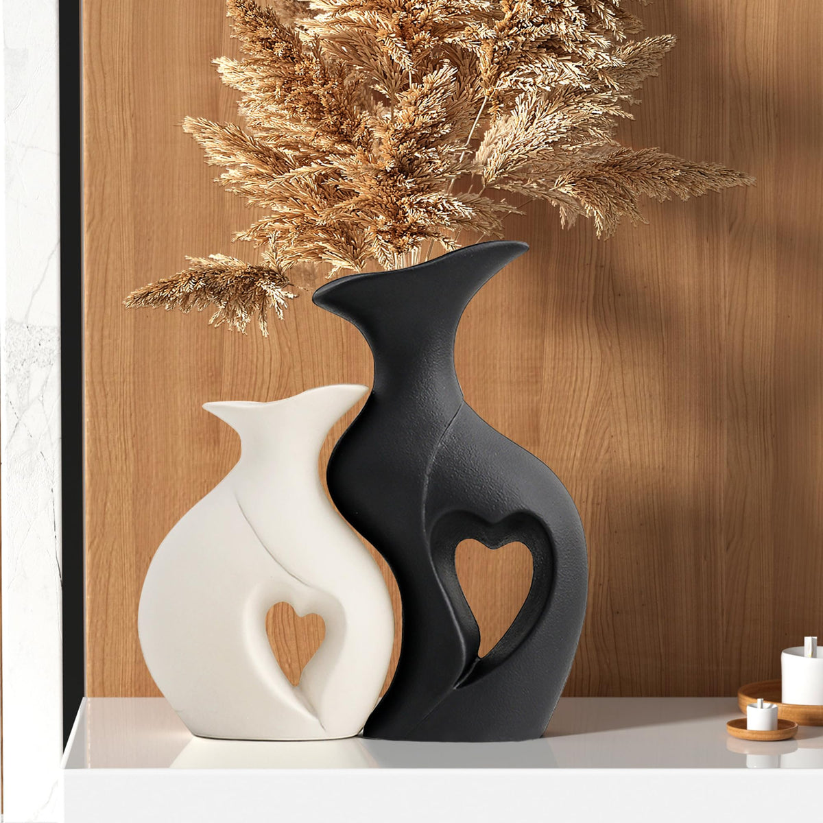 Black and White Vases Home Decor Heart Shape Ceramic Vase Set of 2