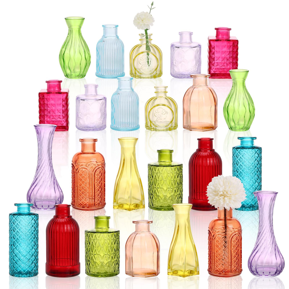 CUCUMI 12pcs Bud Vases for Centerpieces, Pink Glass Vase Set