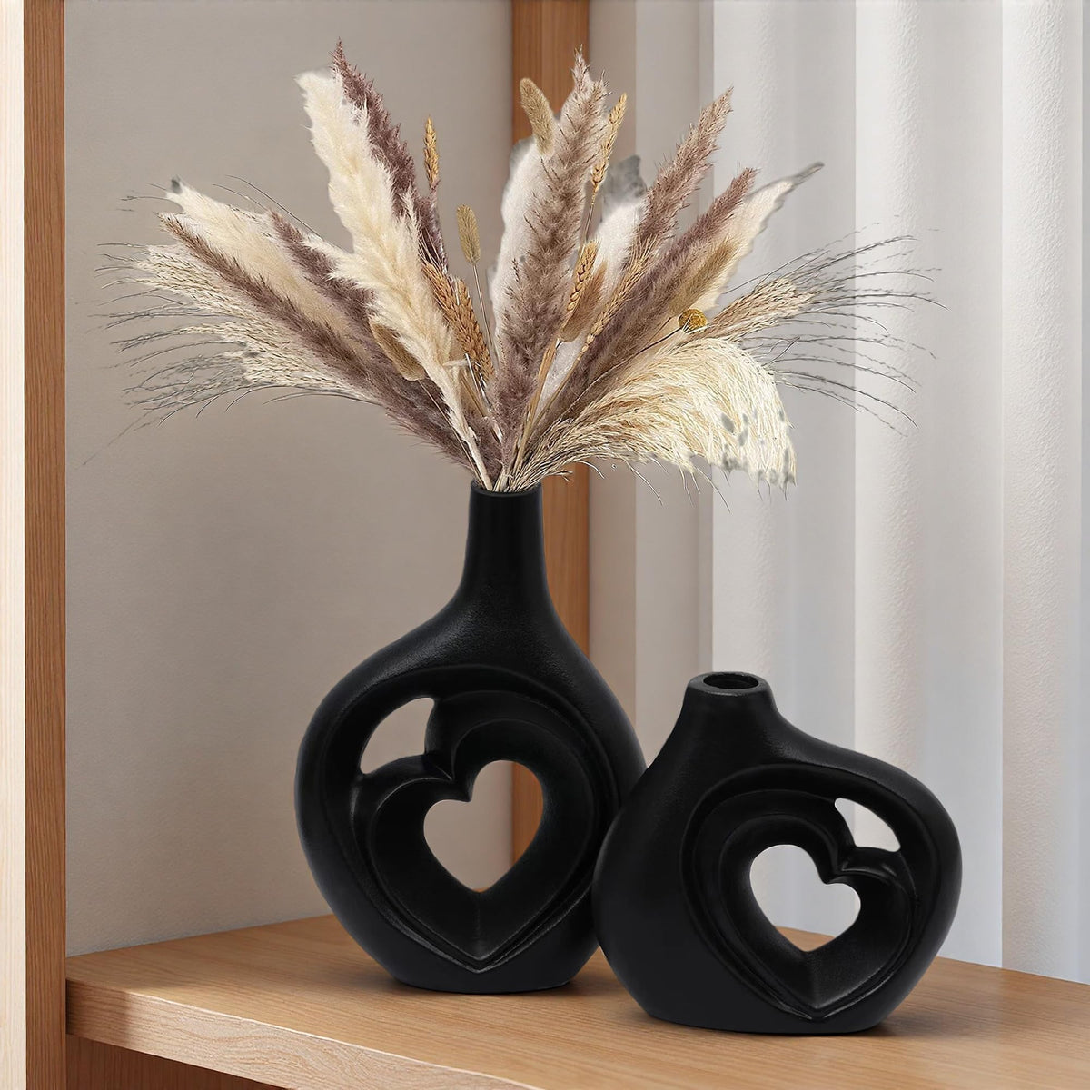 Black and White Vases Home Decor Heart Shape Ceramic Vase Set of 2