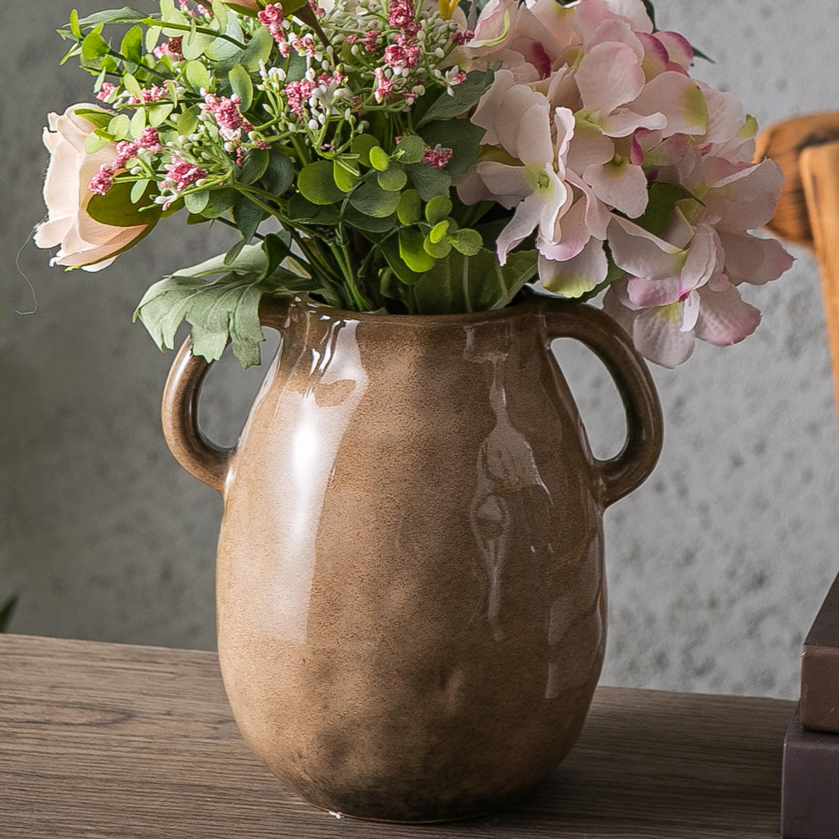 Blue Ceramic Vase with 2 Handles, Modern Farmhouse Vases for Home Decor, Rustic Pottery Vase, Decorative Terracotta Vases for Pampas Grass, Clay Jug for Living Room Dining Table Shelves