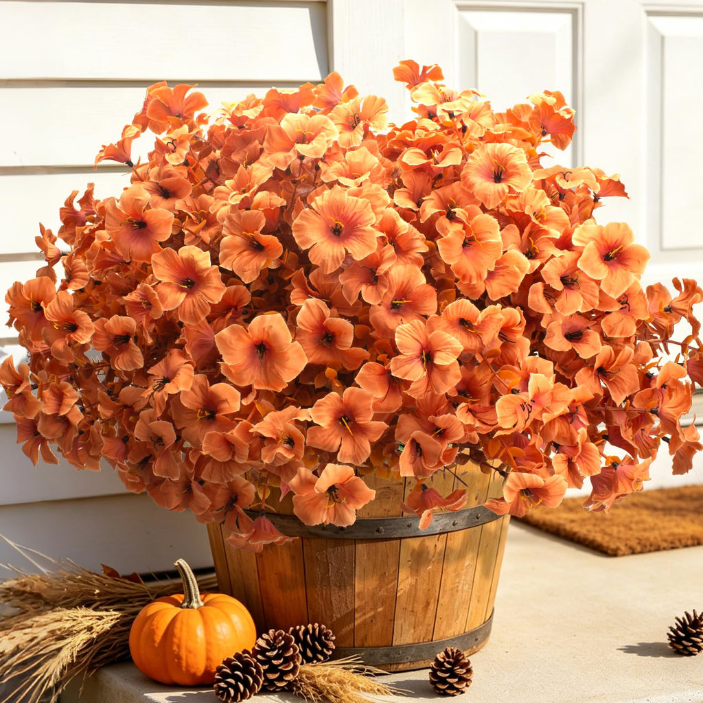 16 PCS Fall Artificial Flowers for Outdoors UV Resistant Faux Petunias