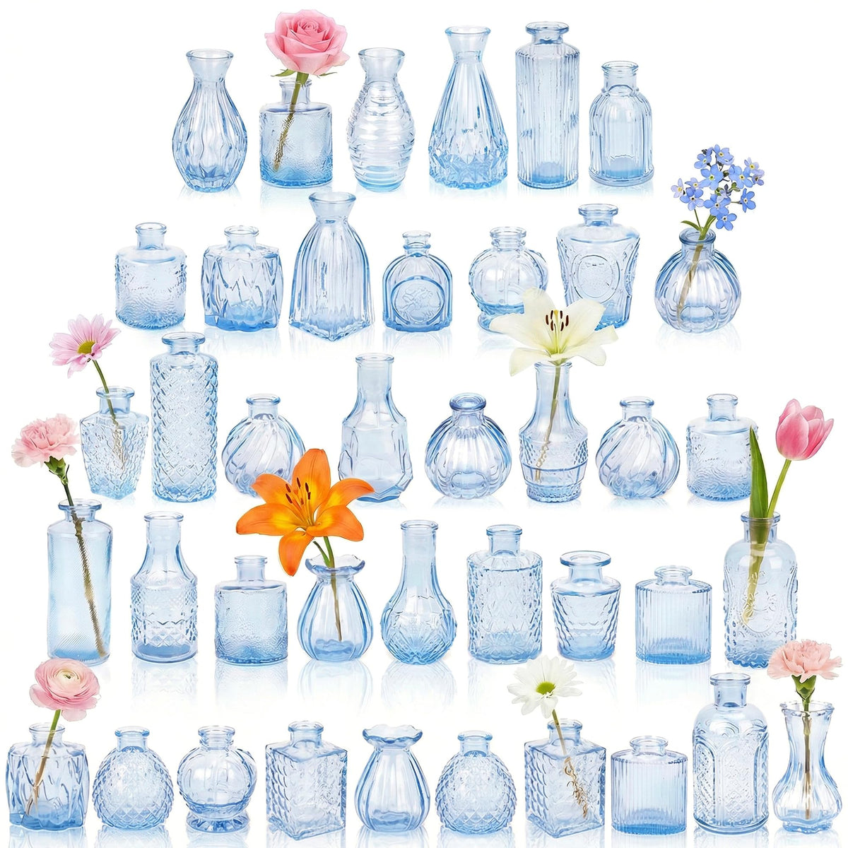 Glass Bud Vases in Bulk Small Mini Green Vase for Flowers 17pc