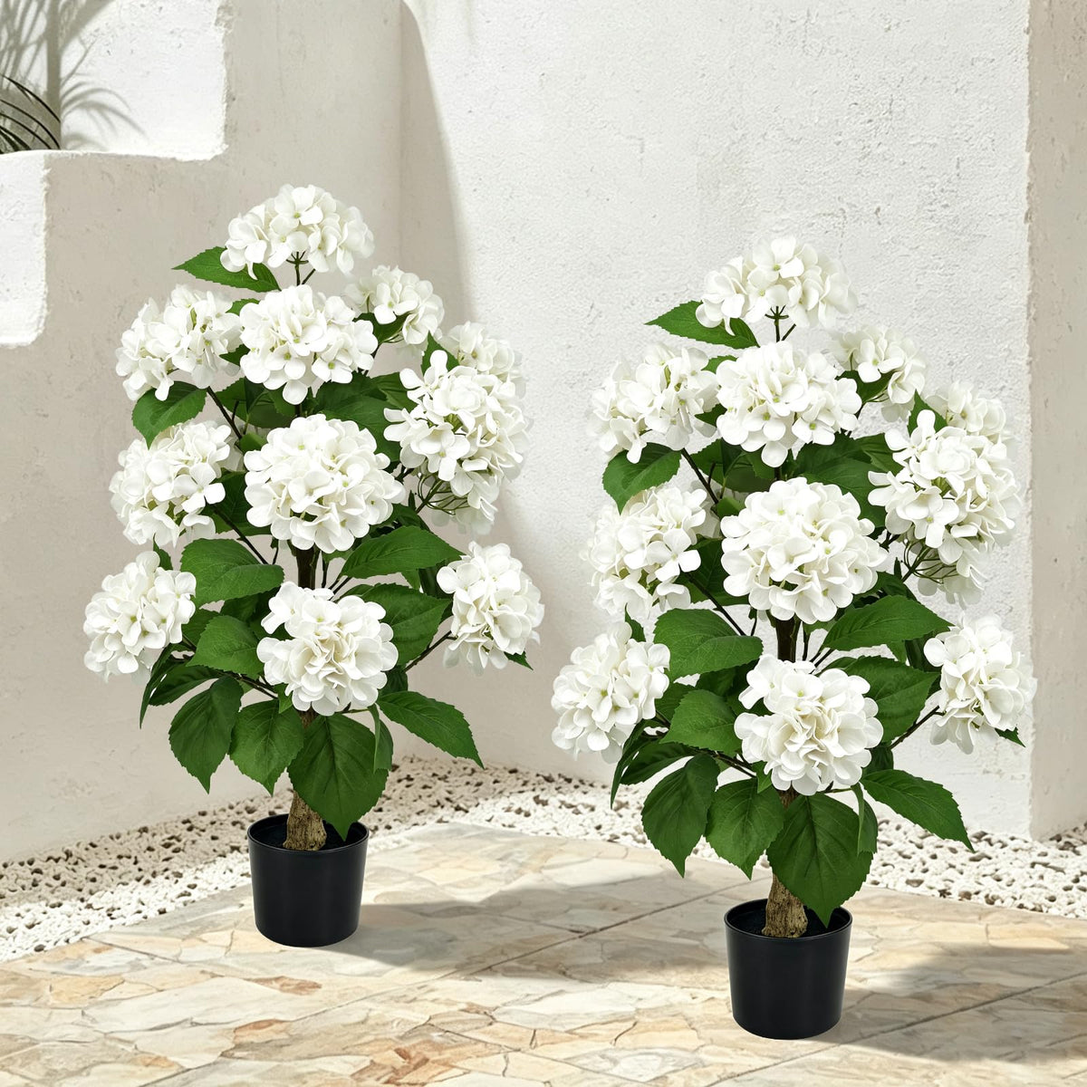 2 Pack Artificial Hydrangea Tree 31.5'', Potted Hydrangea Flowers
