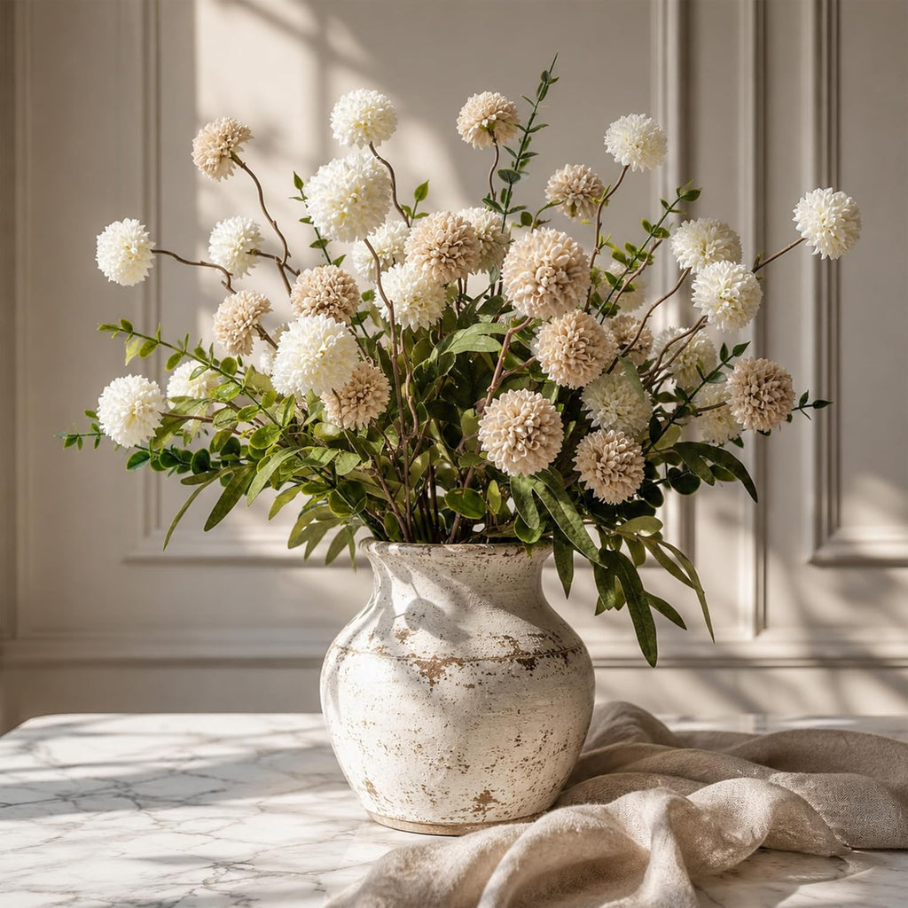 Der Rose 18Pcs Fake Flowers White Blooms and Eucalyptus for Spring Decor