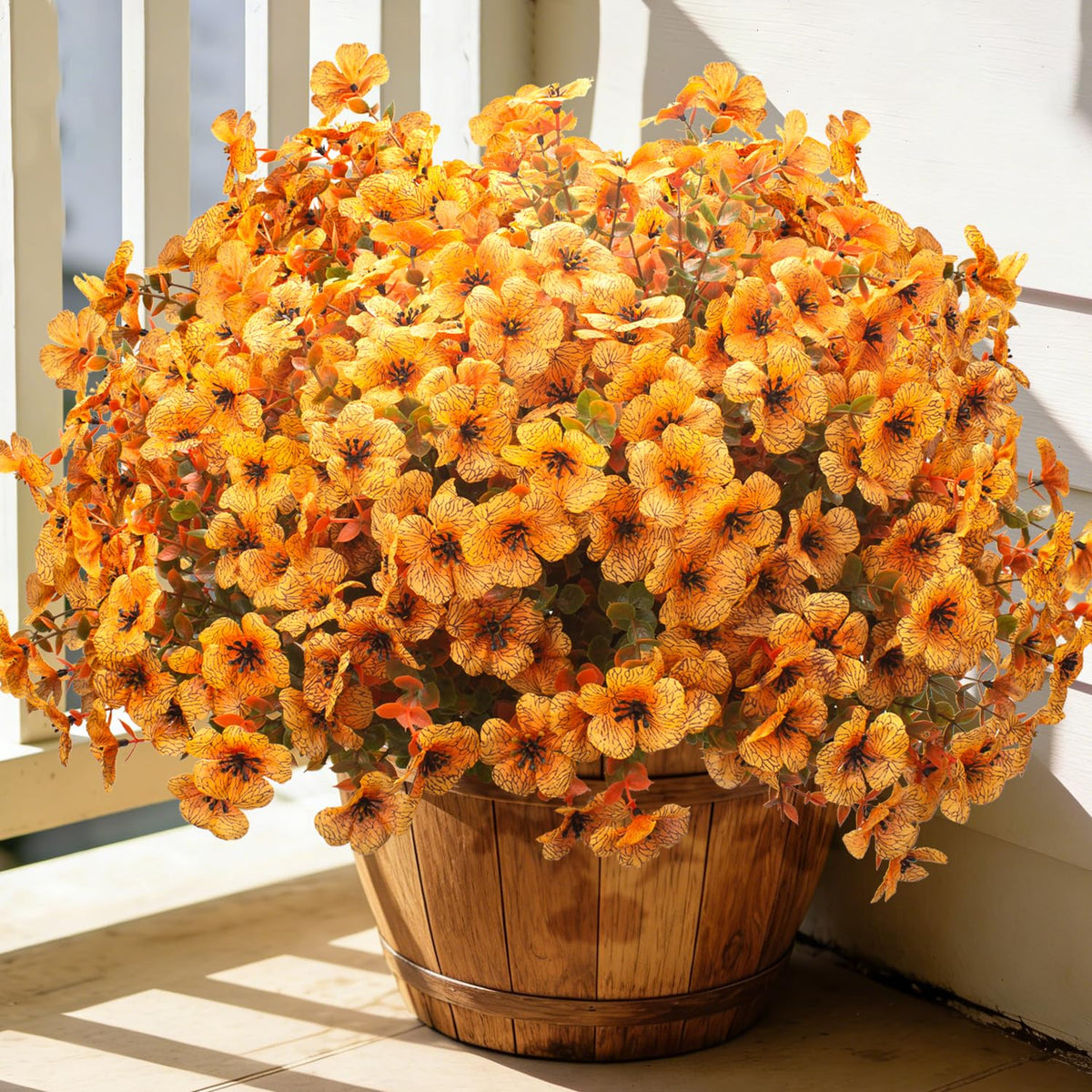Grunyia 20 Bundles UV Resistant Artificial Fall Flowers - Fake Autumn Plants for Autumn Indoor Outdoor Garden Patio Fireplace Window Box Kitchen Home Decor (Fall Orange Mix)