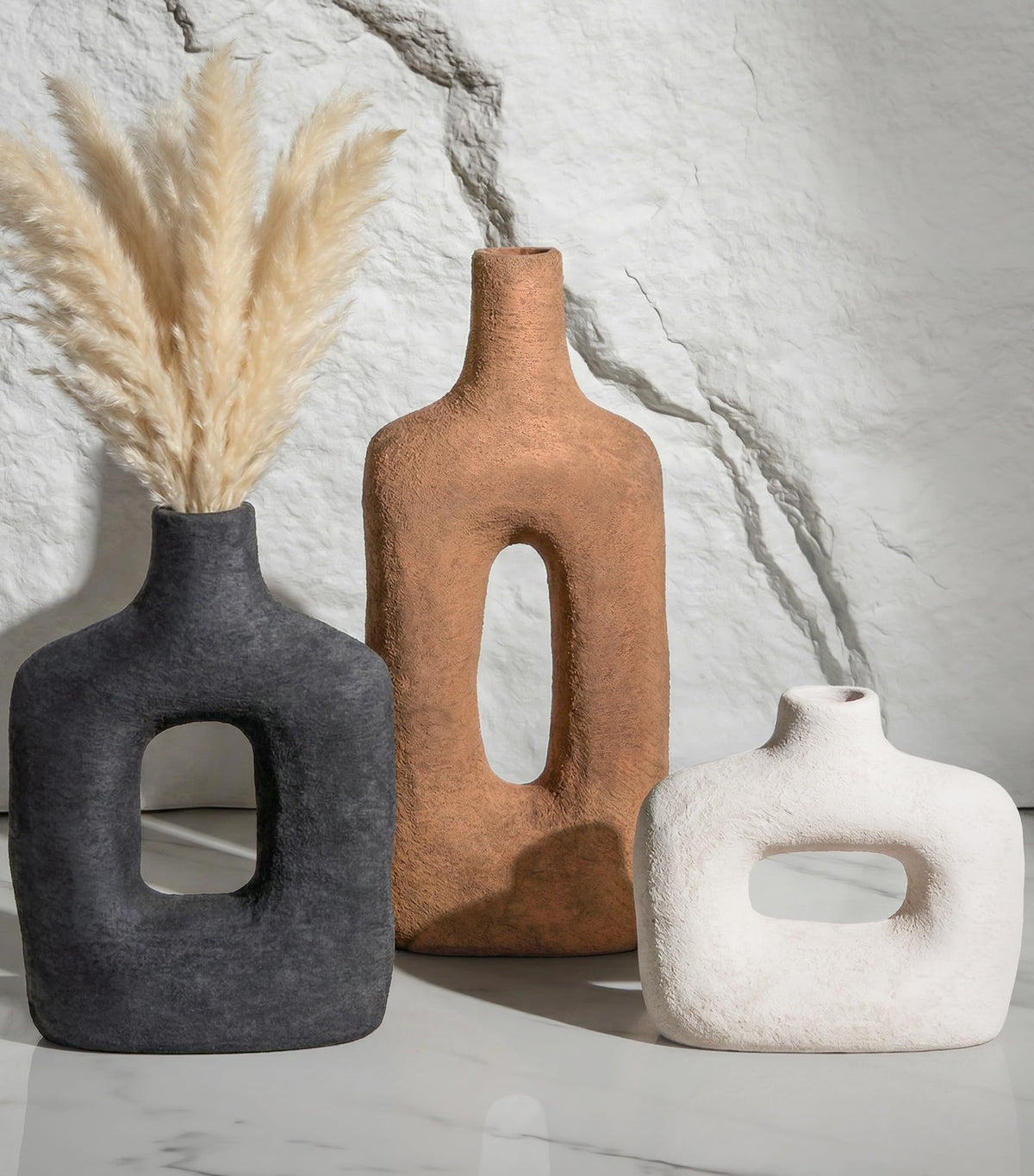 DREAMLOOM Modern Modern Ceramic Vase Set of 3, Rust