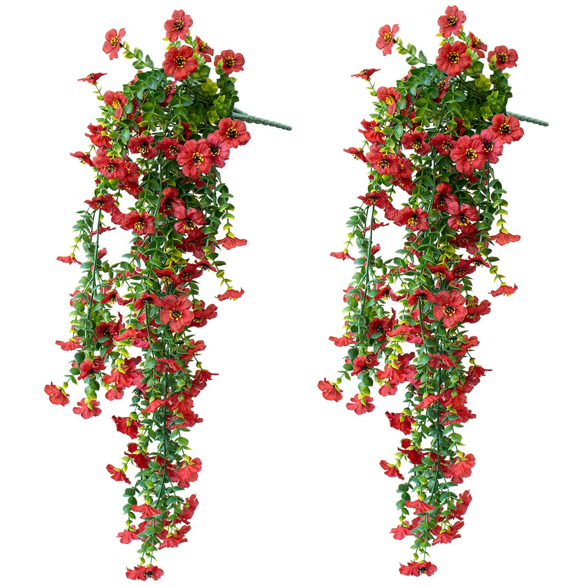 Artificial Hanging Flowers for Outdoors, 2 Pcs UV Resistant Artificial Outdoor Flowers, Not-Fading Fake Hanging Plant for Outdoor Planters for Home Garden Porch Yard Decor