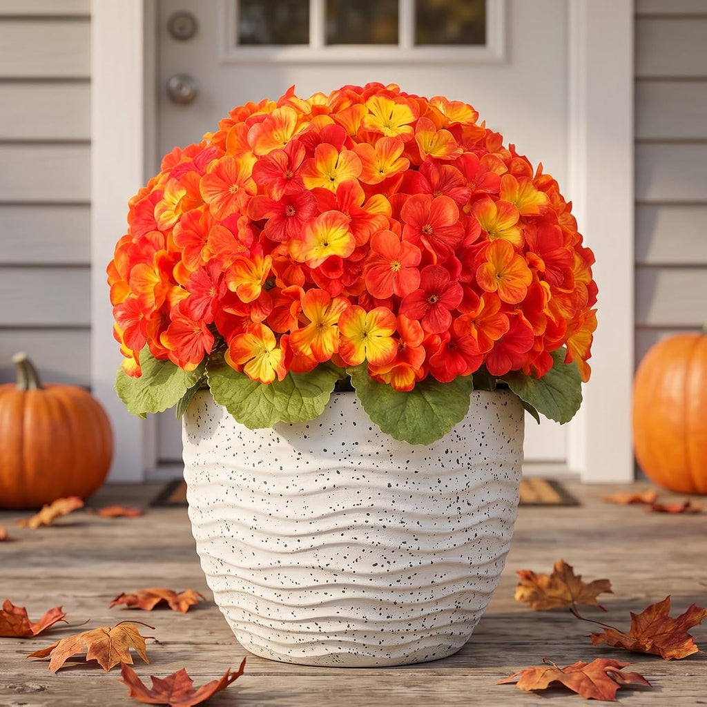 12Pcs Artificial Geraniums for Outdoor, Fall Silk Fake Flowers