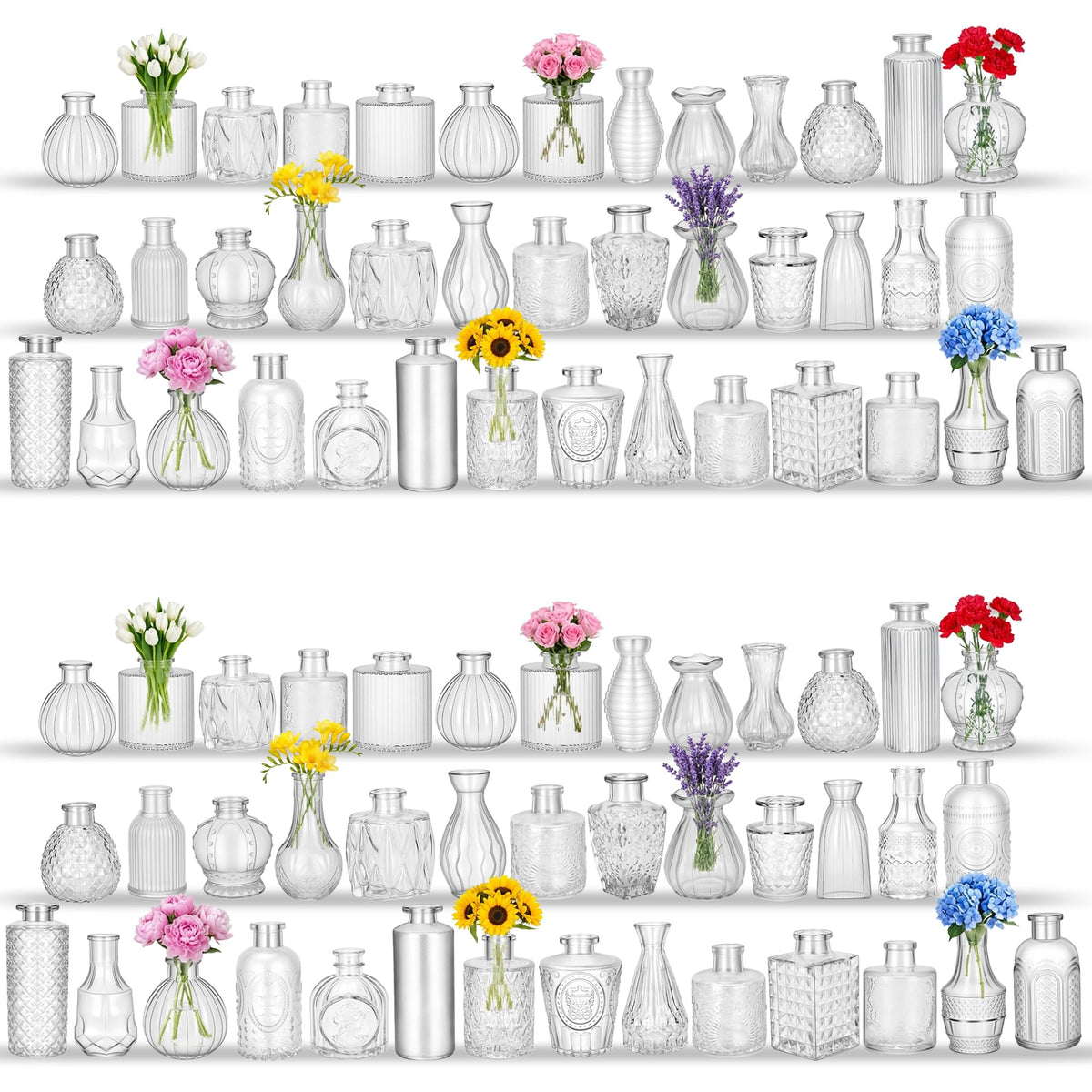 Glass Bud Vases in Bulk Small Mini Green Vase for Flowers 17pc