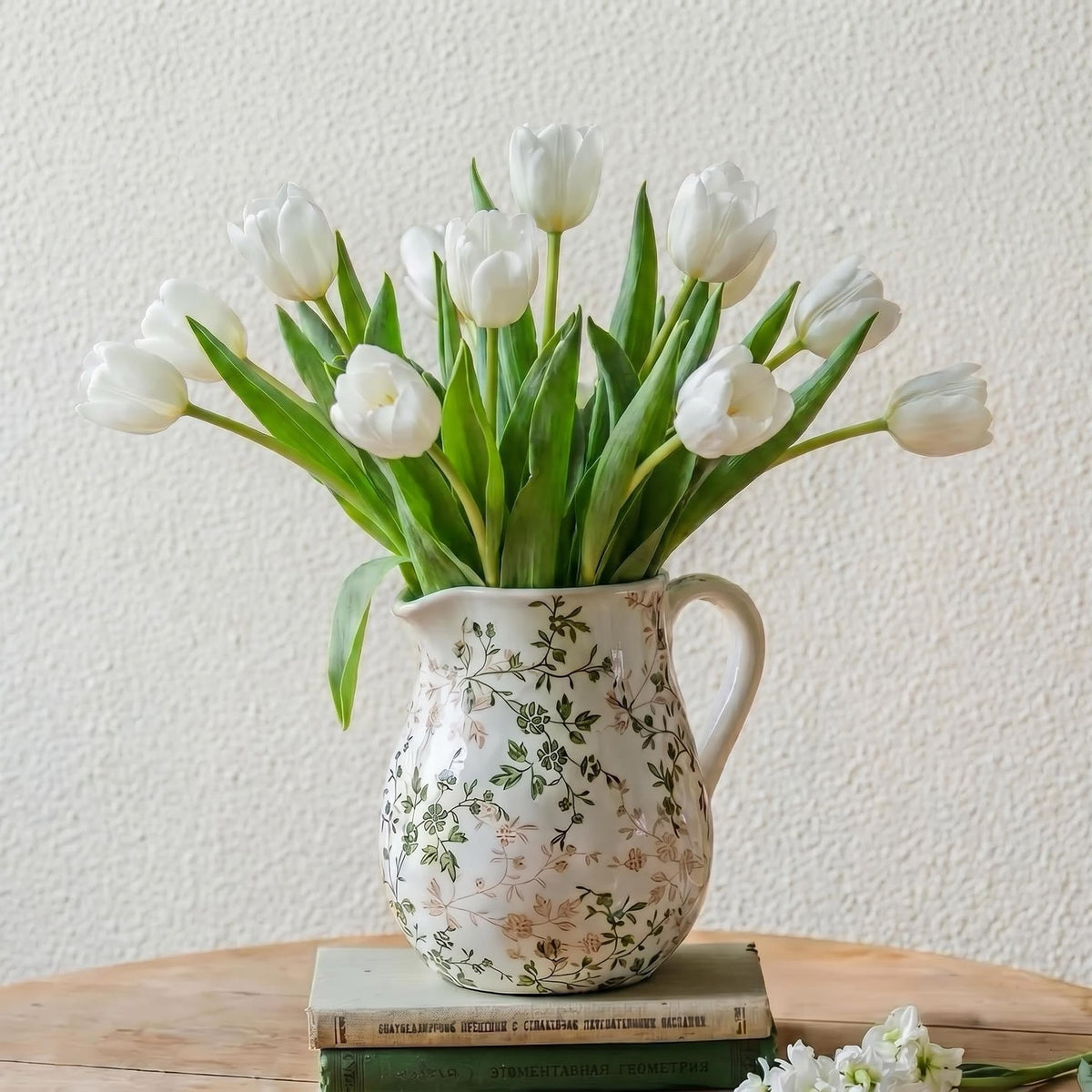 Teweiqi Vintage Vase Set of 3, Ceramic Flower Vases Chinoiserie Decor, Rustic Farmhouse Vases Retro Decorative Vases, for Home Living Room Kitchen Table Mantle Shelf Decor - Green and White