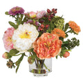 Nearly Natural 10 in Artificial Peony Arrangement in Glass Vase