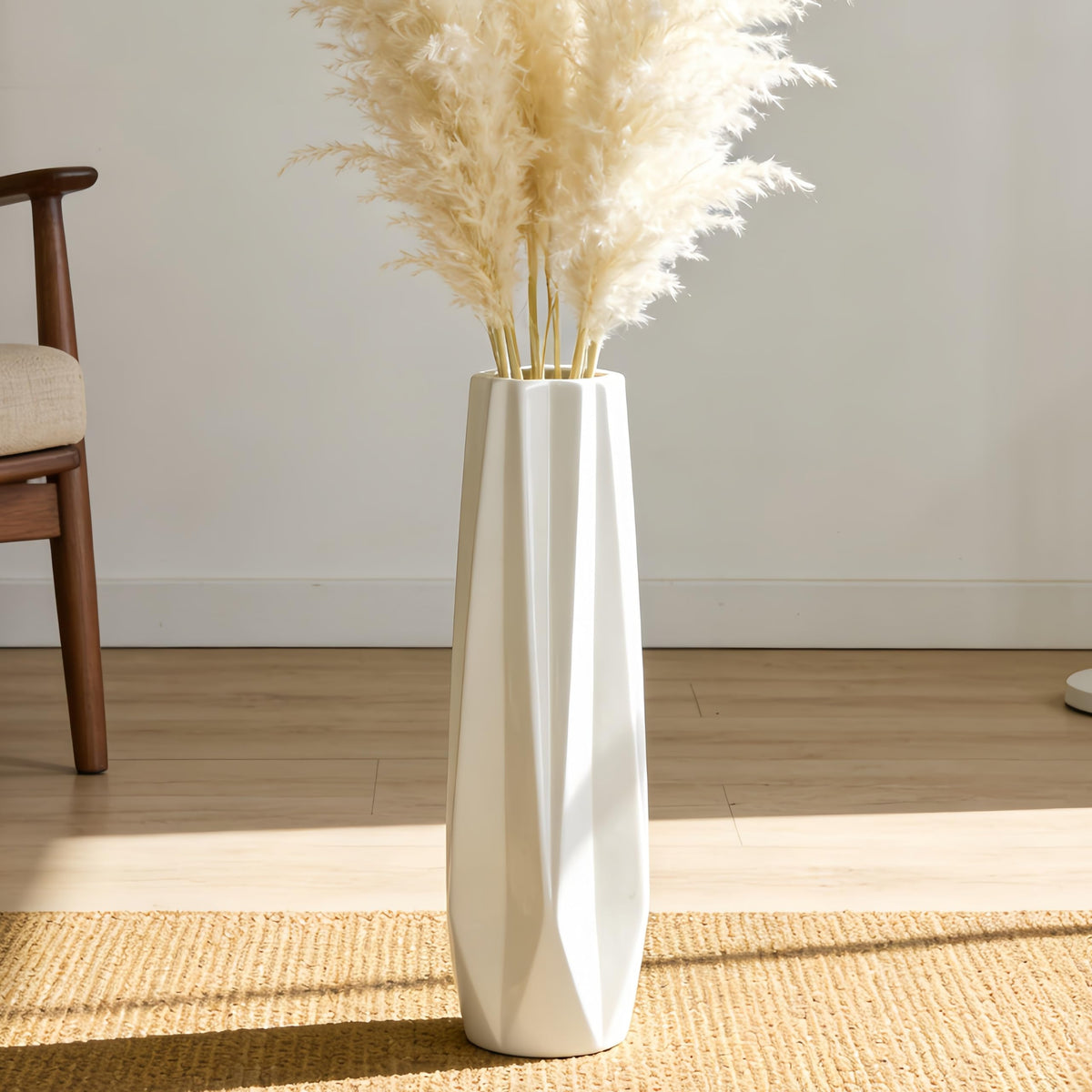 Large White Ceramic Vase, 17.7" Tall Floor Vase for Pampas Grass