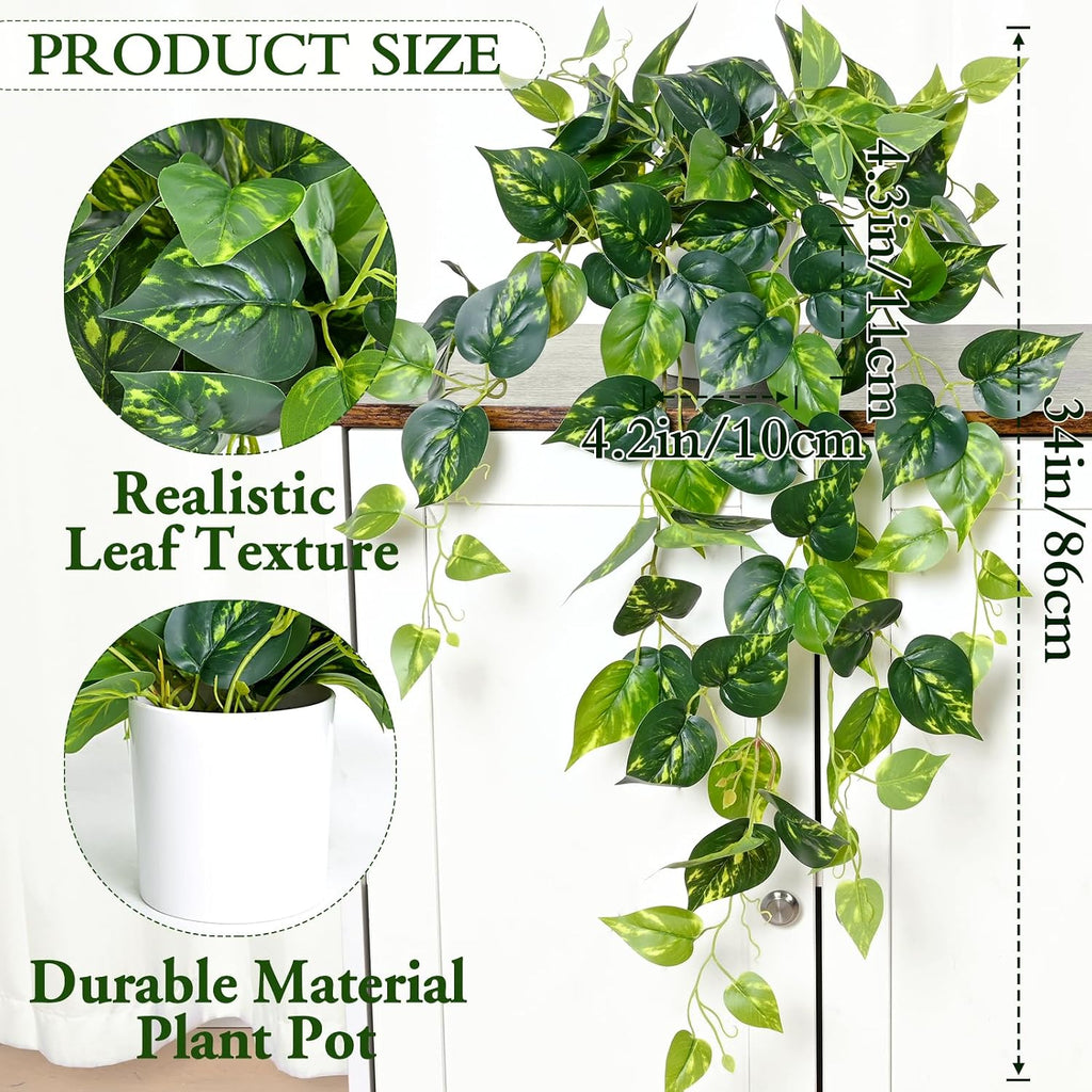 Fake Plants, Artificial Plants Indoor, 34" Fake Hanging Pothos Vines, 1Pc