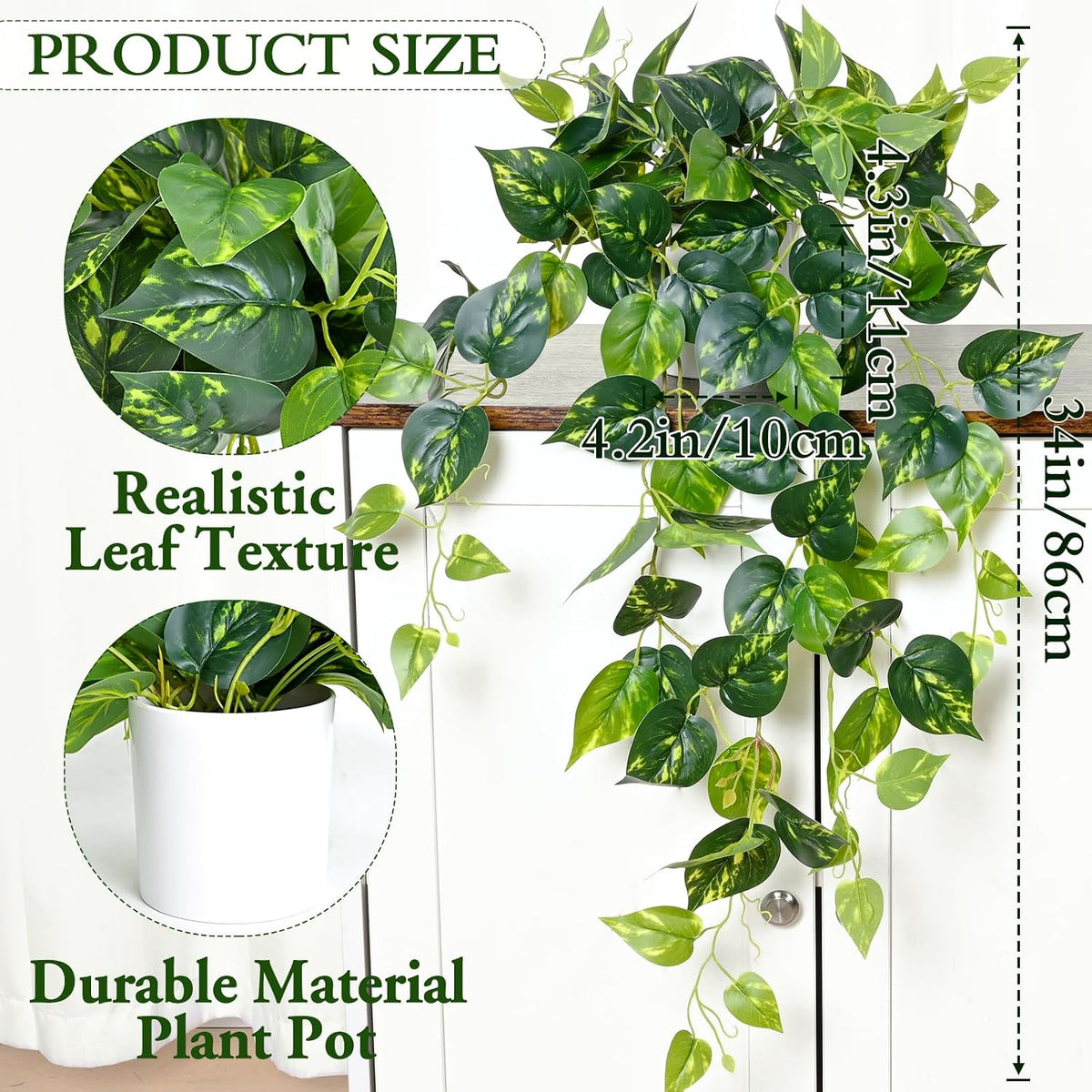 Fake Plants, Artificial Plants Indoor, 34" Fake Hanging Pothos Vines, 1Pc