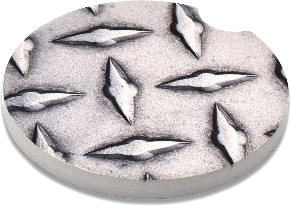 Elektroplate Steel Diamond Pattern Automotive Ceramic Coasters Set of 2