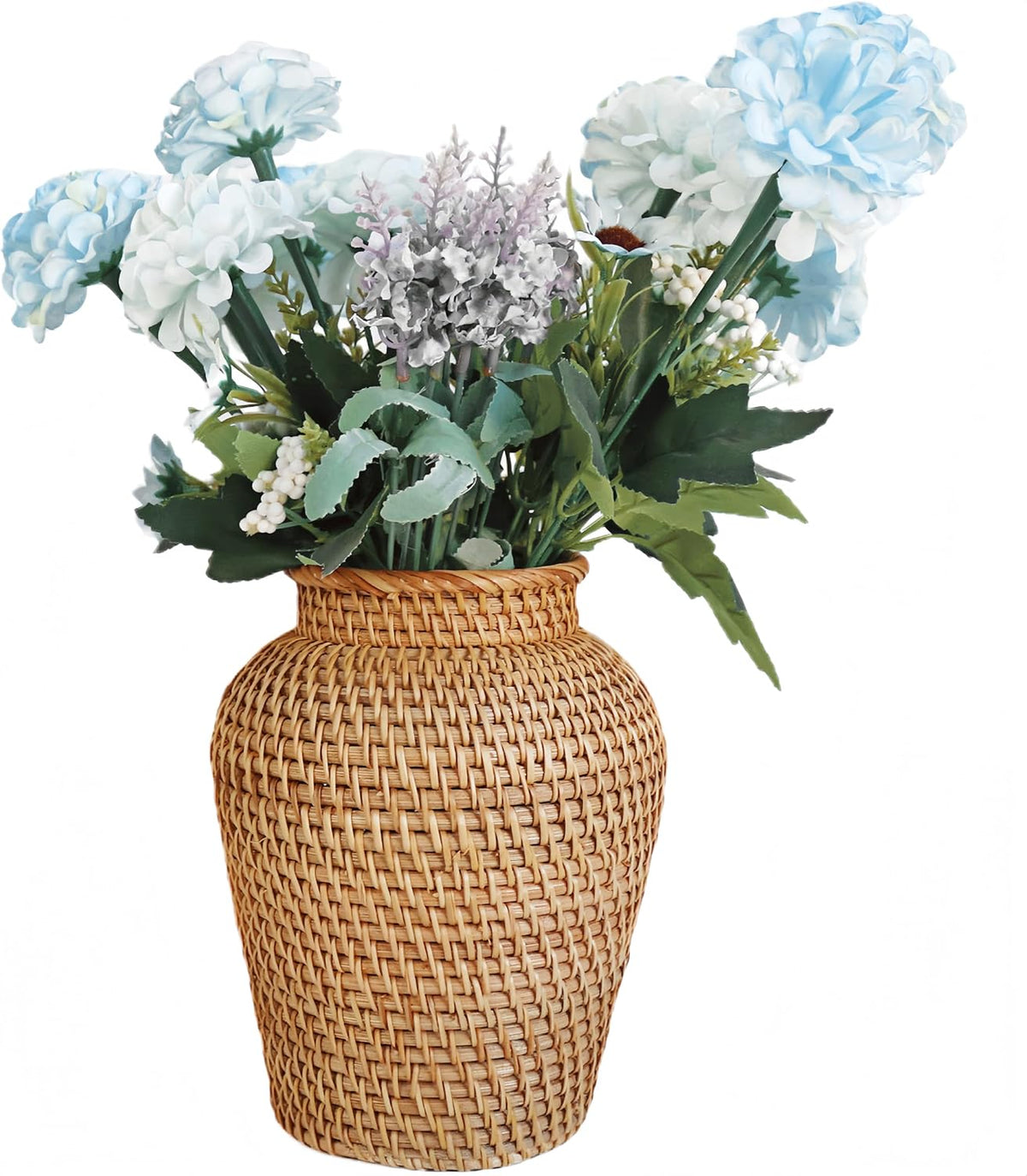 Small Rattan Vase, 7.9" High Hand Woven Wicker Flower Vase for Home Decor