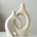 Levvohd Snuggle Hollow Ceramic Vase Set of 2 Minimalist Home Table Decor